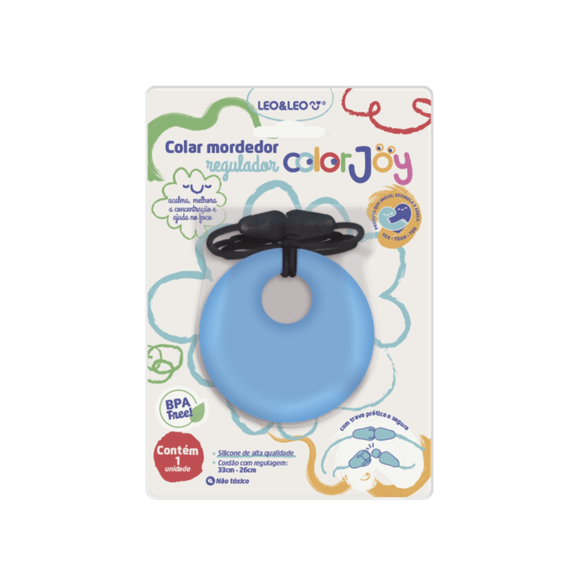COMP Colar Mordedor Sensorial Color Joy Caixa c/ 12 blisters cores sortidas Leo&Leo Leonora - 10280