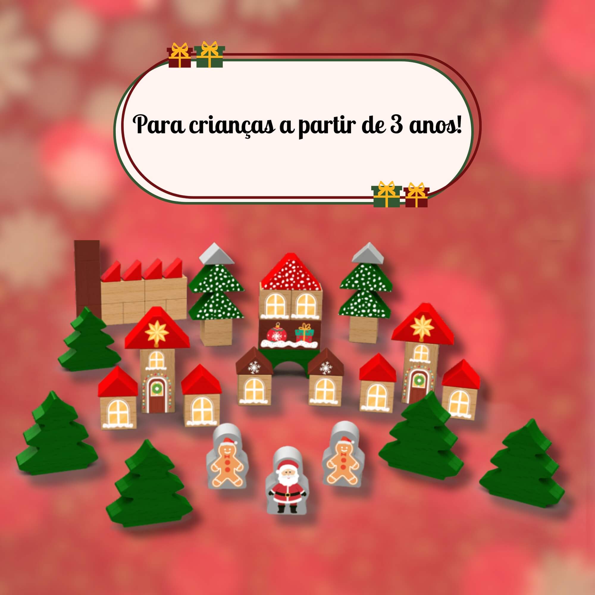 Blocos de Montar de Madeira Brincando de Engenheiro Natal 60 Peças Xalingo - 13476