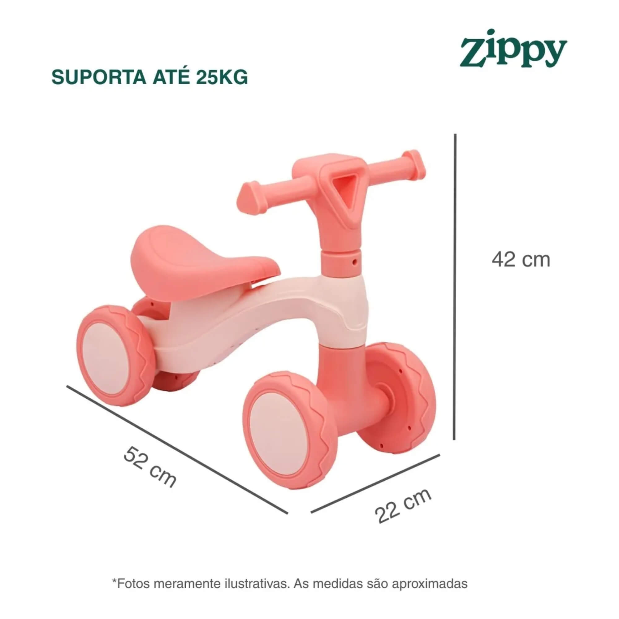 Bicicleta Andador Infantil Equilíbrio Sem Pedal 4 Rodas Rosa Zippy Toys - 11091