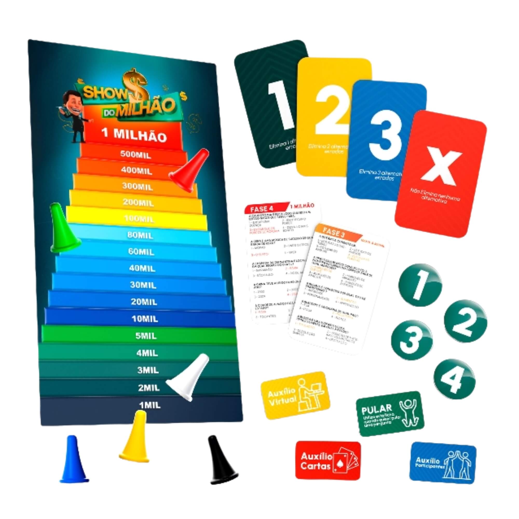 COMP Kit c/ 4 Jogos Aprenda Brincando: Show do Milhão, Perguntados, Letras e Desenhos e Cofrinho