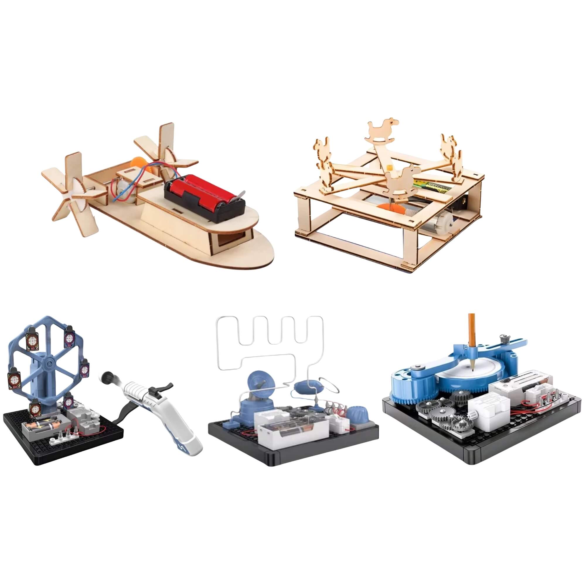 COMP Kit 5 Brinquedos Infantis Ciência Divertida 2: Circuitos, Carrossel e Barco Educativos STEAM