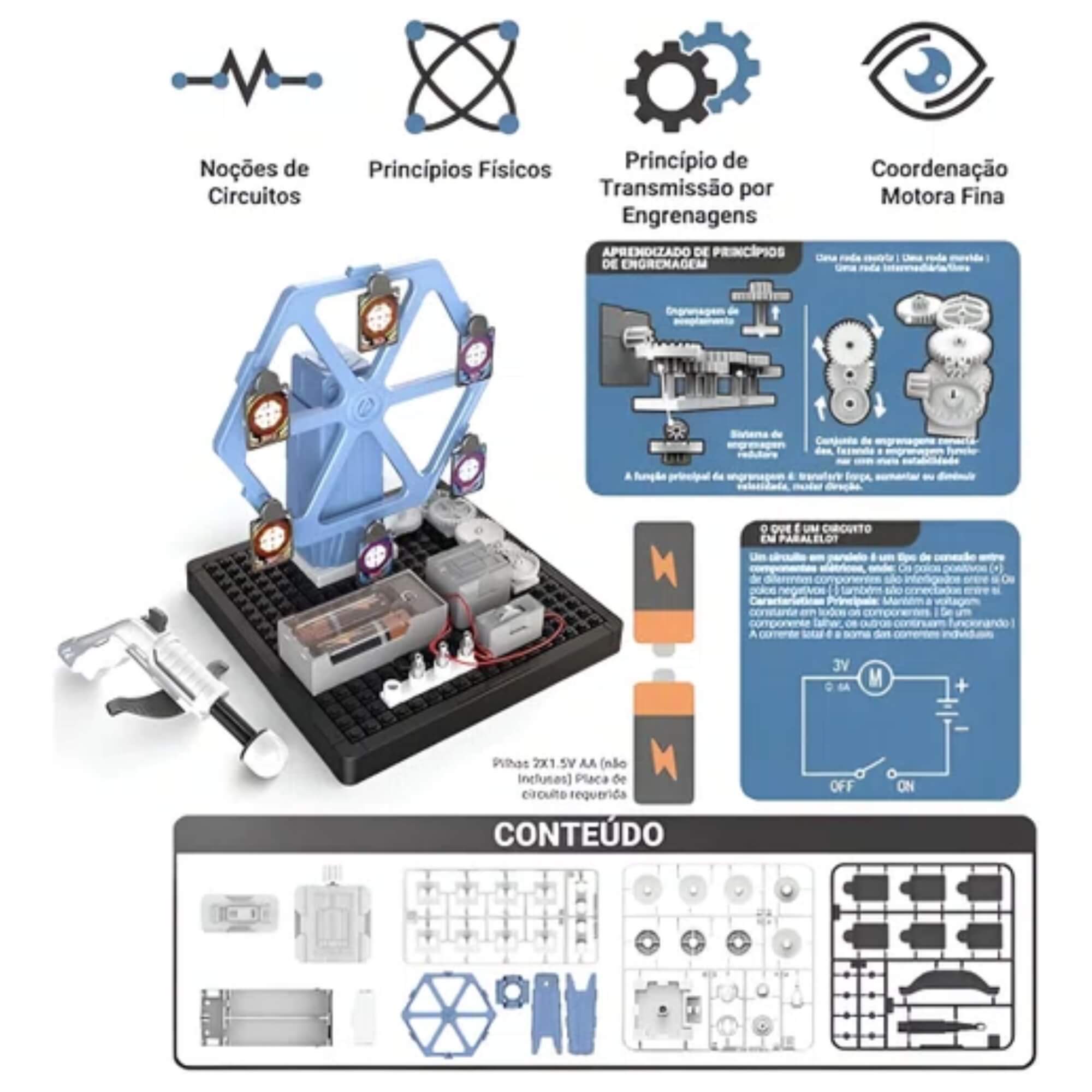 COMP Kit 5 Brinquedos Infantis Ciência Divertida 2: Circuitos, Carrossel e Barco Educativos STEAM