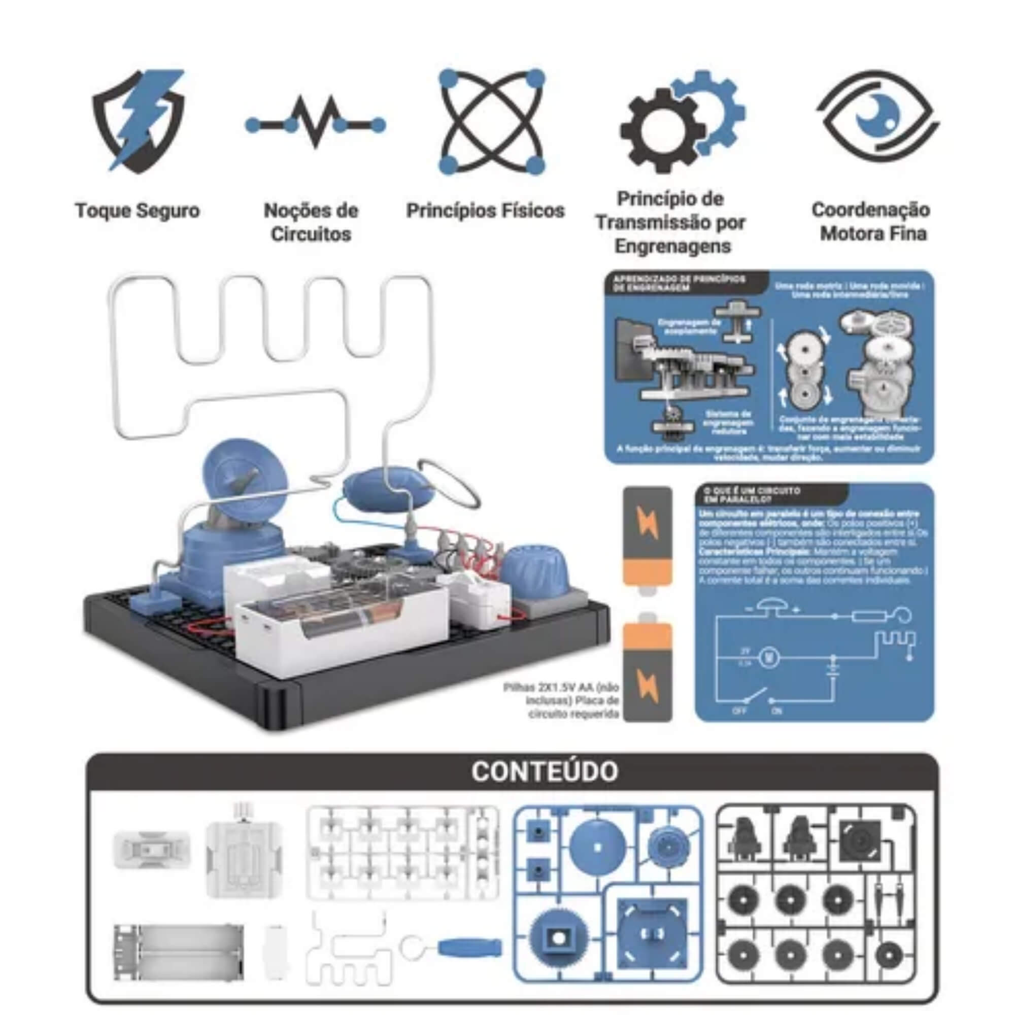 COMP Kit 5 Brinquedos Infantis Ciência Divertida 2: Circuitos, Carrossel e Barco Educativos STEAM