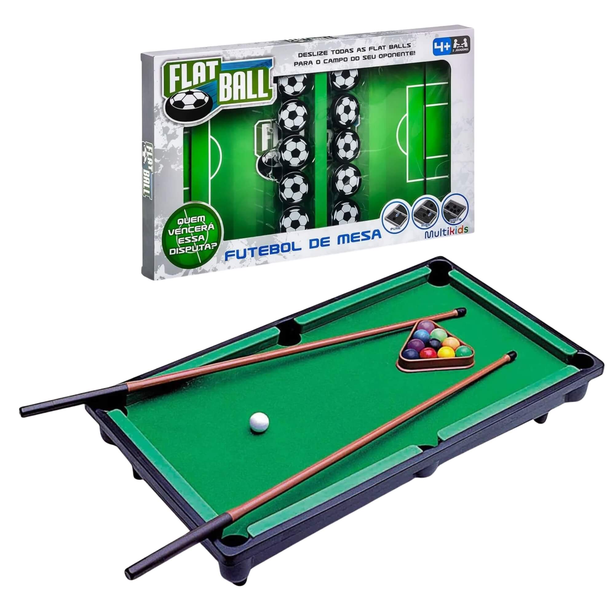 COMP Kit Brinquedos Infantis Jogos de Mesa: Futebol de Botão e Mini Bilhar com Tacos e Bolas