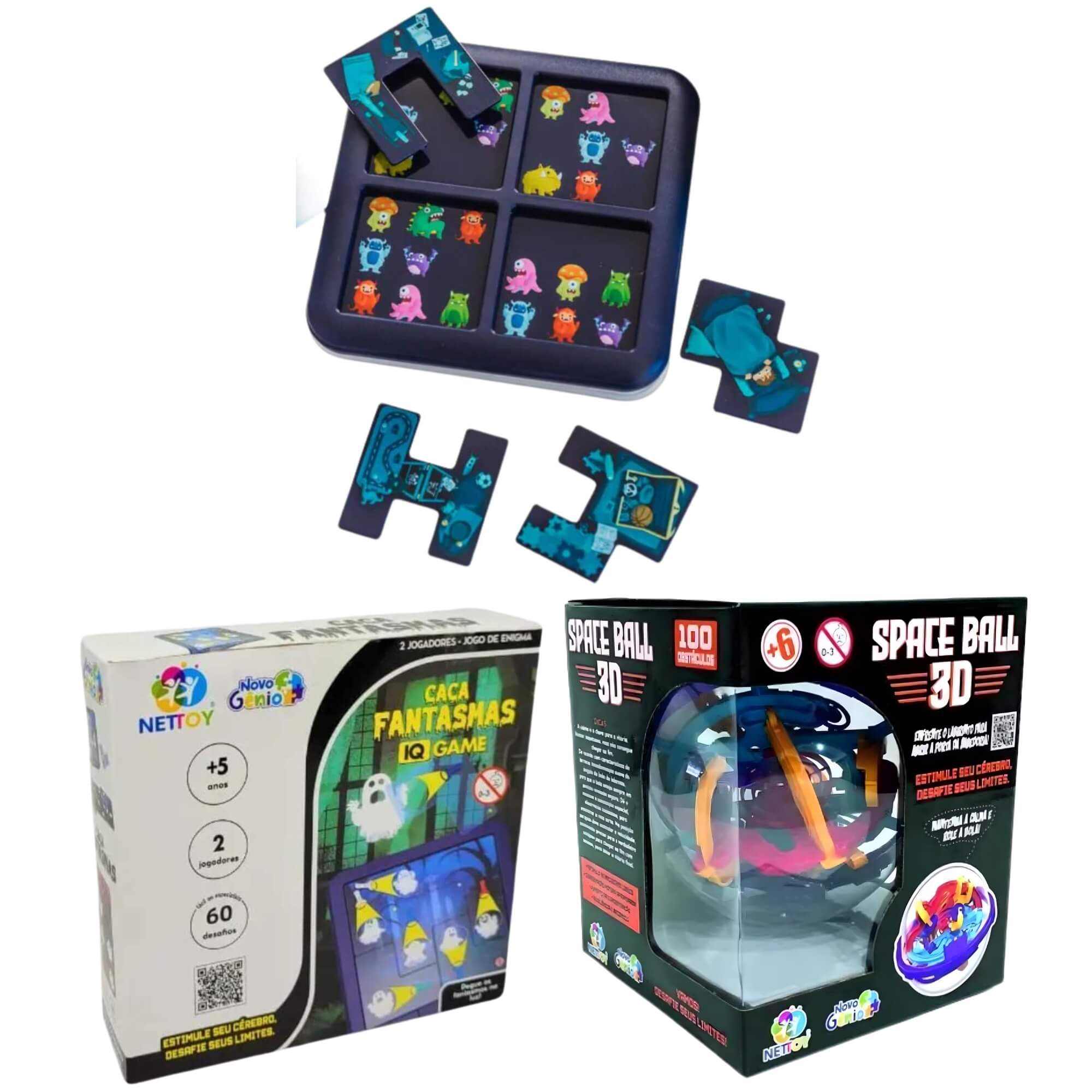 COMP Kit 3 Jogos Desafio IQ Brinquedos Infantis: Ache o Monstro, Caça Fantasma e Space Ball 3D