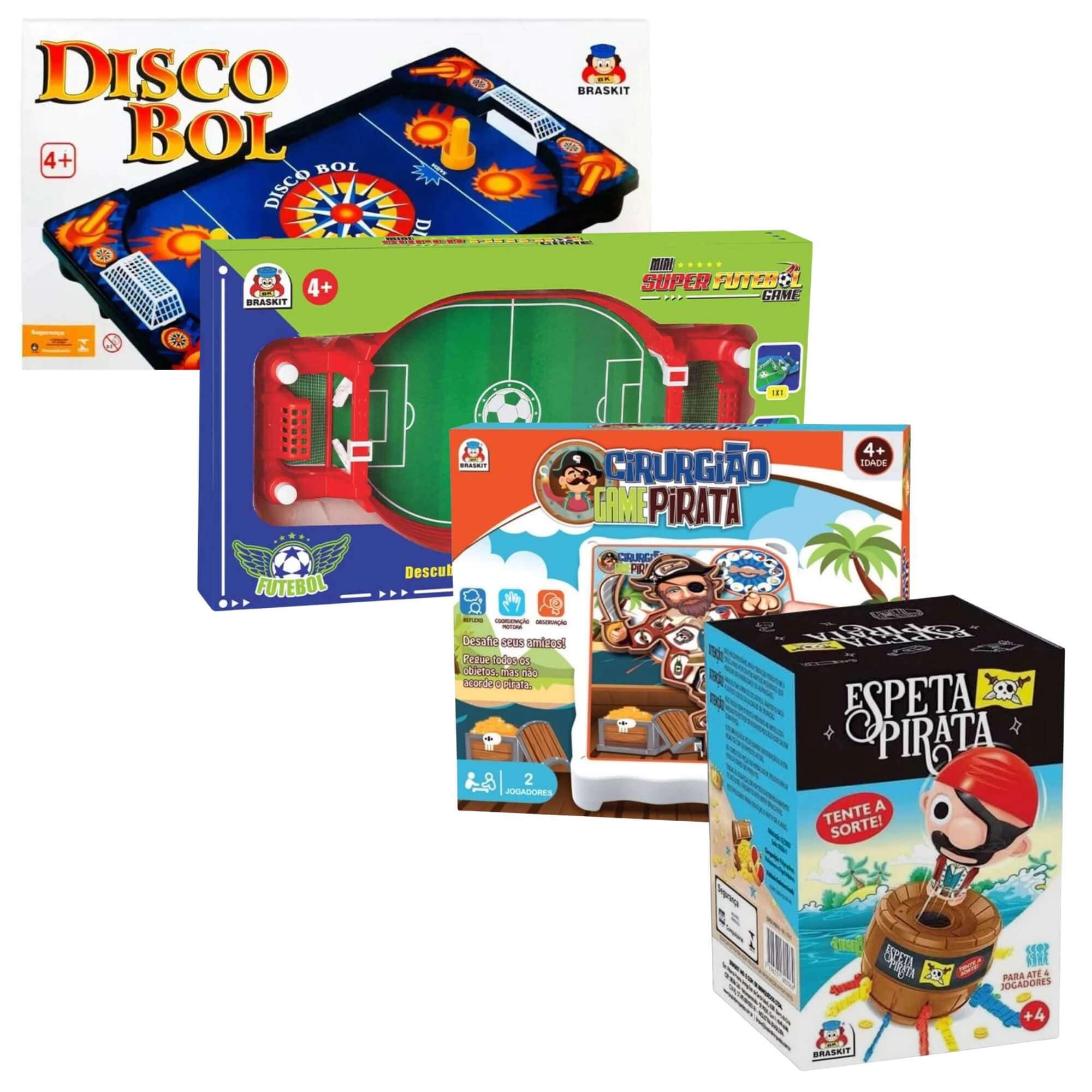 COMP Kit 4 Jogos Diversão Garantida: Mesa de Disco, Futebol, Cirurgião e Espeta Pirata