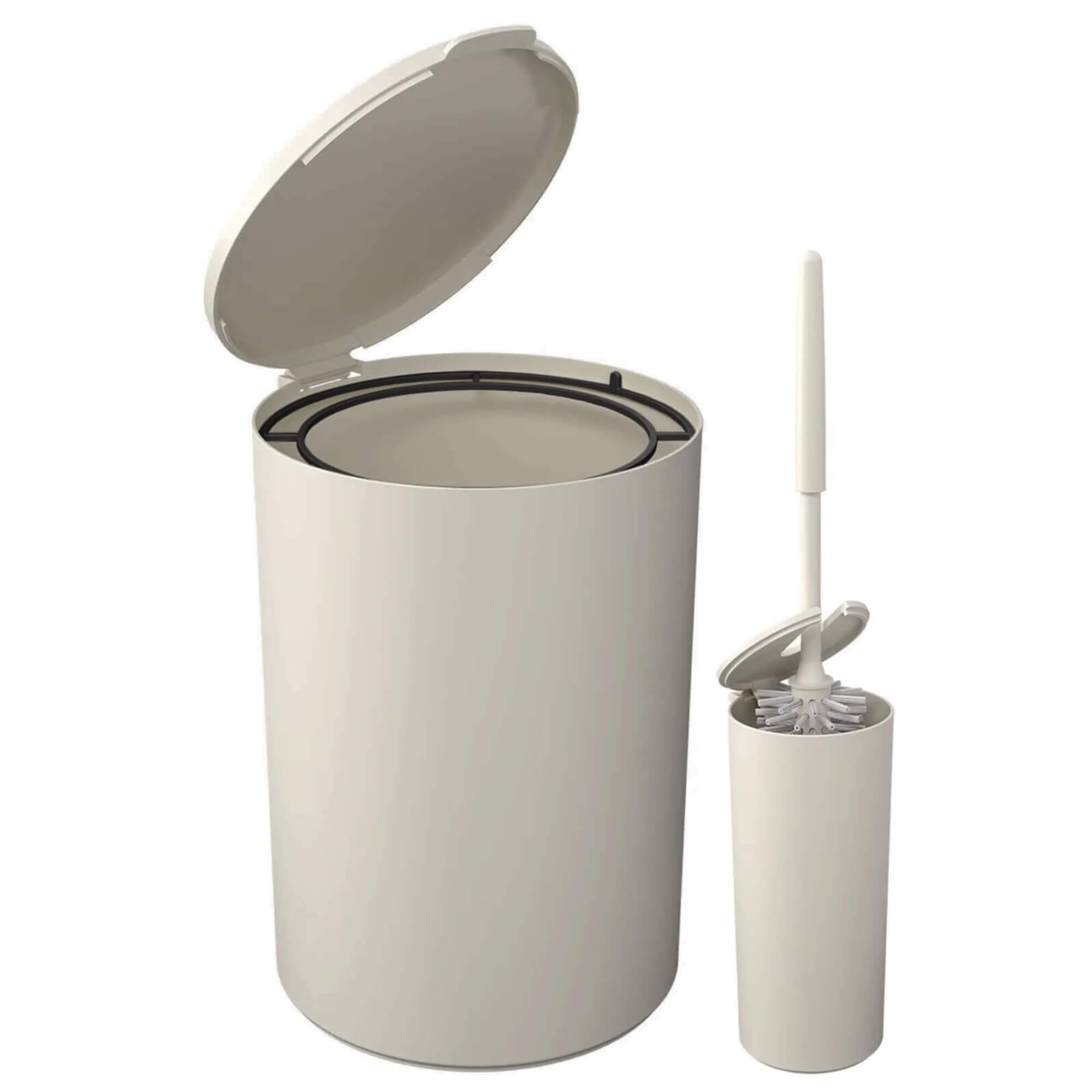 COMP Kit Banheiro Coza Brinox Serene Cinza Claro: Lixeira 5L + Escova Sanitária