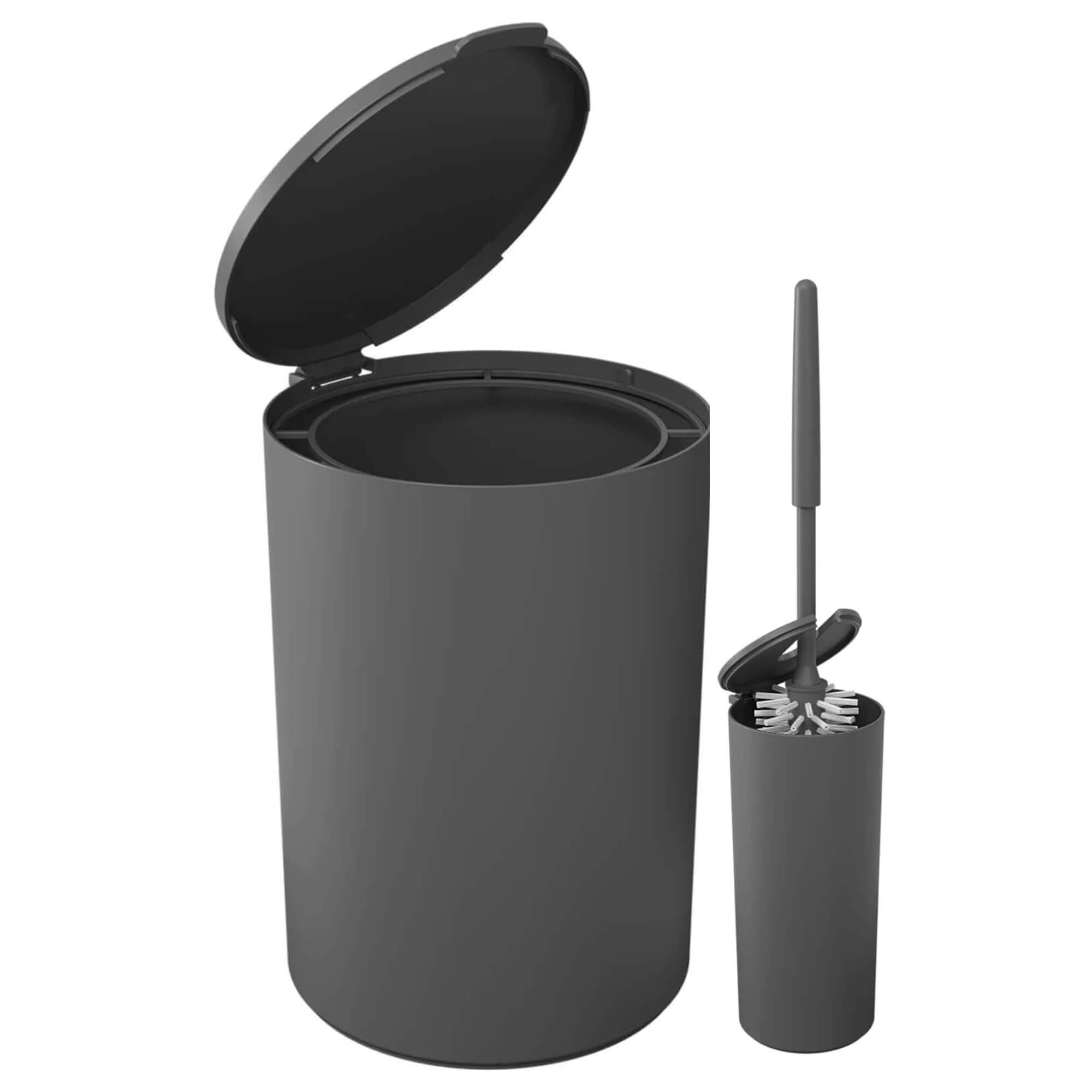Kit Banheiro Coza Brinox Serene Cinza Chumbo: Lixeira 5L + Escova Sanitária
