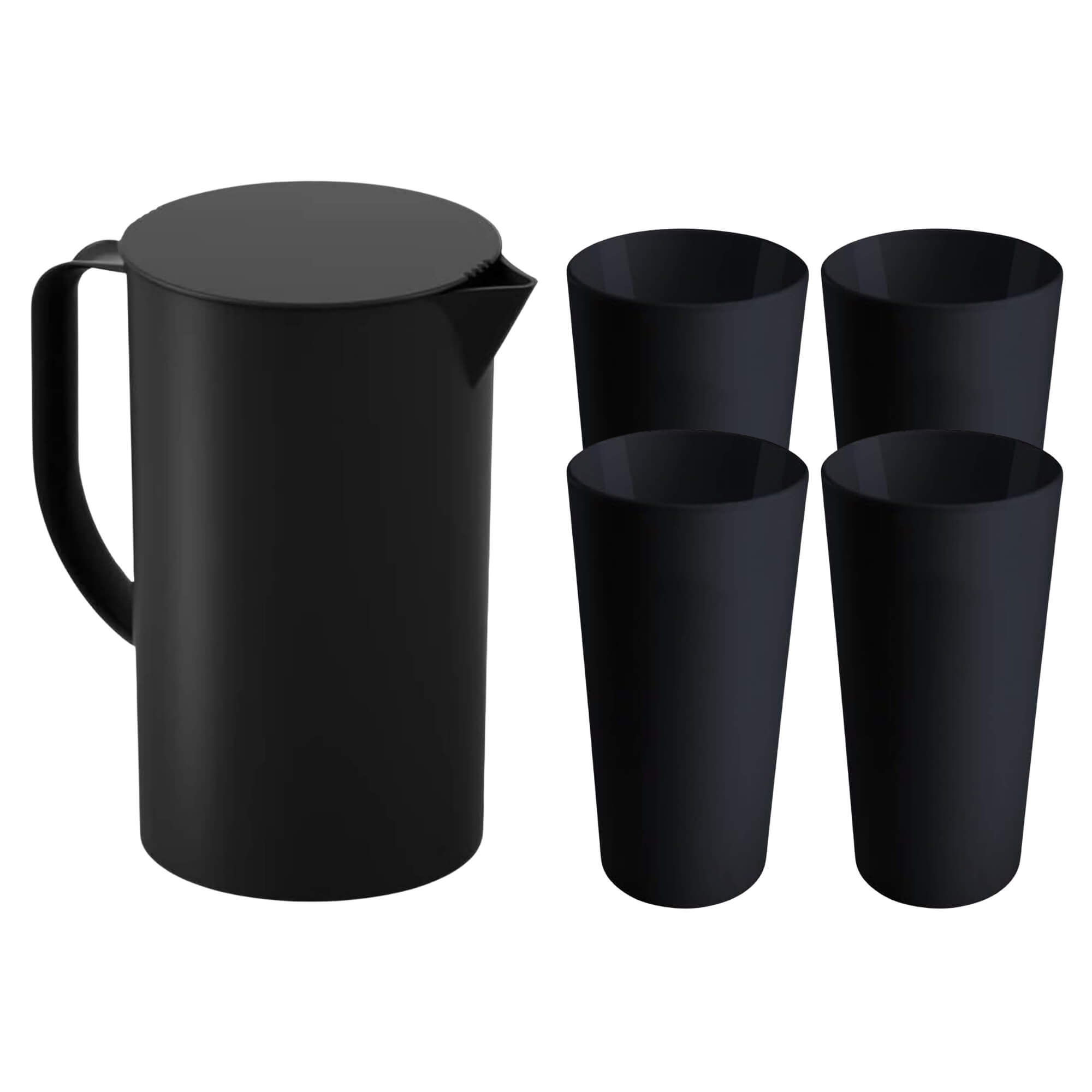 COMP Kit Cozinha Coza Brinox Preto: Jarra Cozy com Tampa 2L + 4 Copos Cônicos de 500ml cada