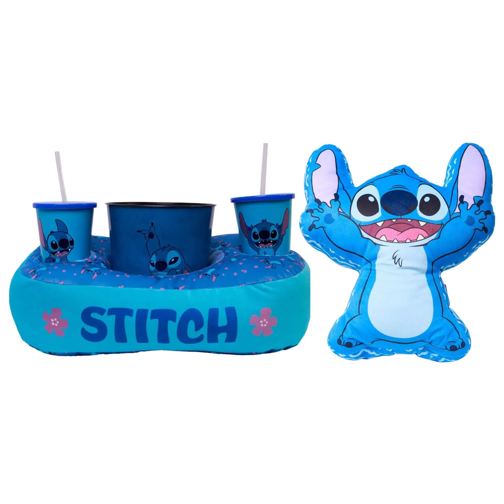COMP Kit Disney Stitch Zona Criativa: Almofada Pipoca com 2 Copos e Balde + Almofada Formato