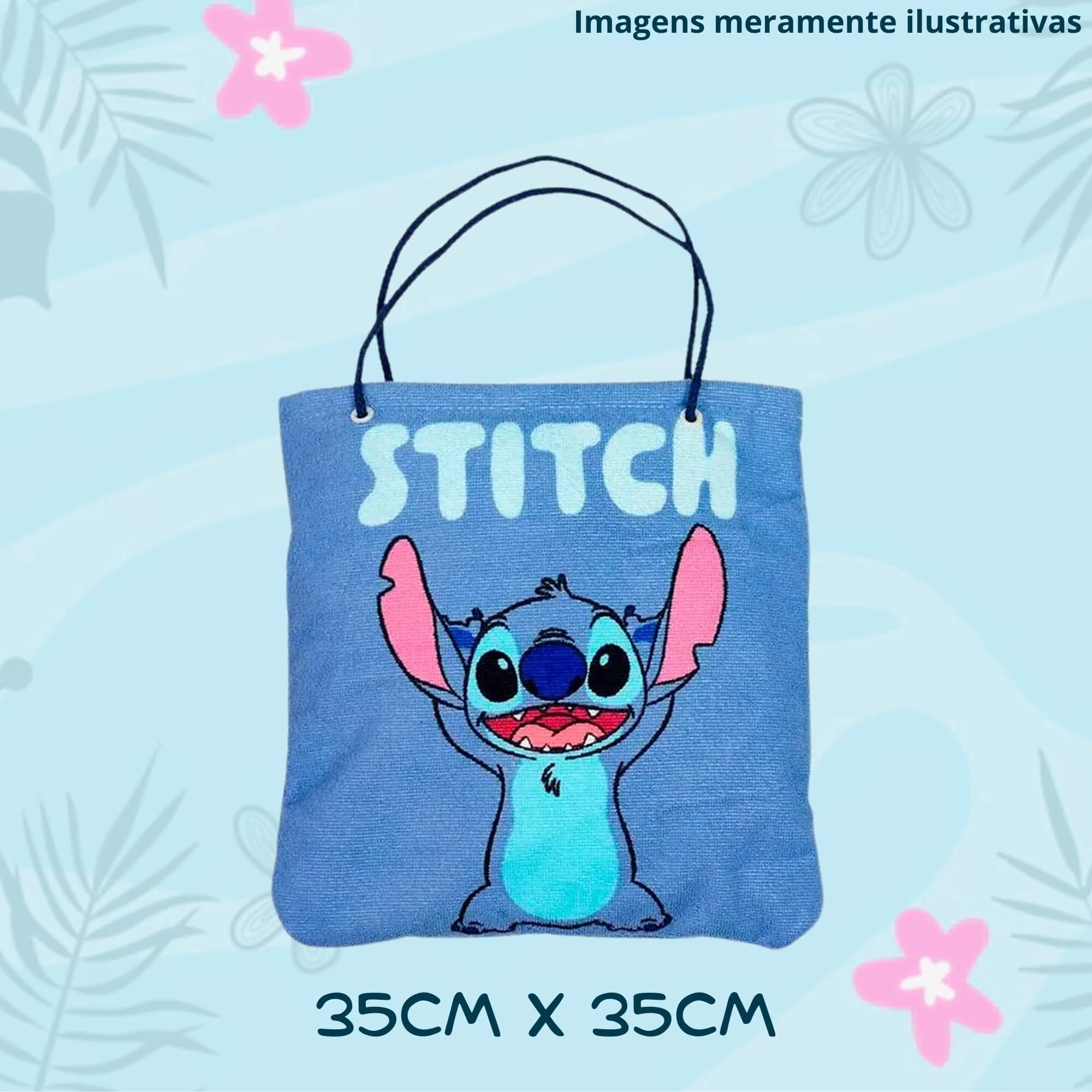 COMP Kit Verão com Stitch Disney: Toalha de Praia 2 em 1 Sacola e Bolsa Térmica Cilíndrica 9L