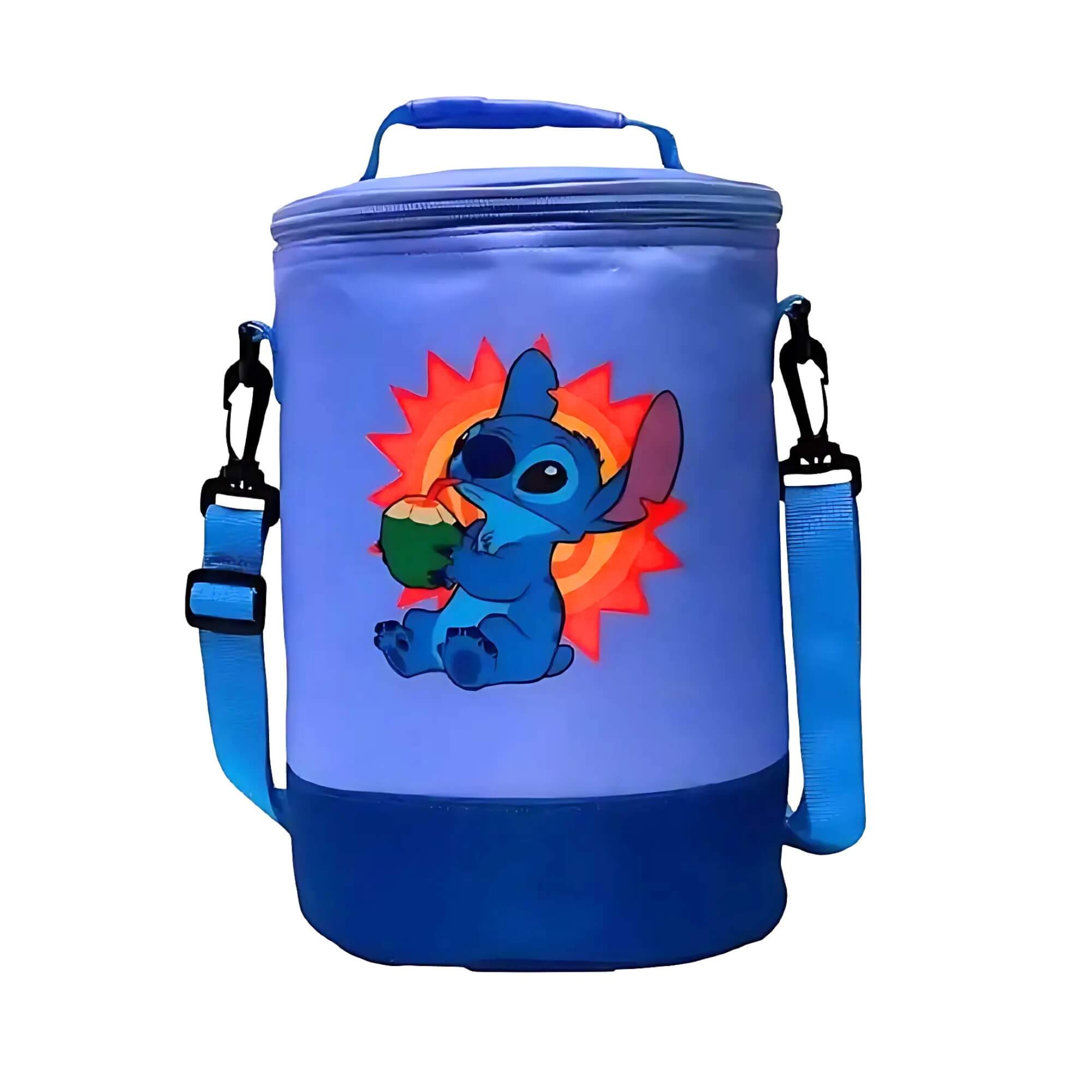 COMP Kit Verão com Stitch Disney: Toalha de Praia 2 em 1 Sacola e Bolsa Térmica Cilíndrica 9L