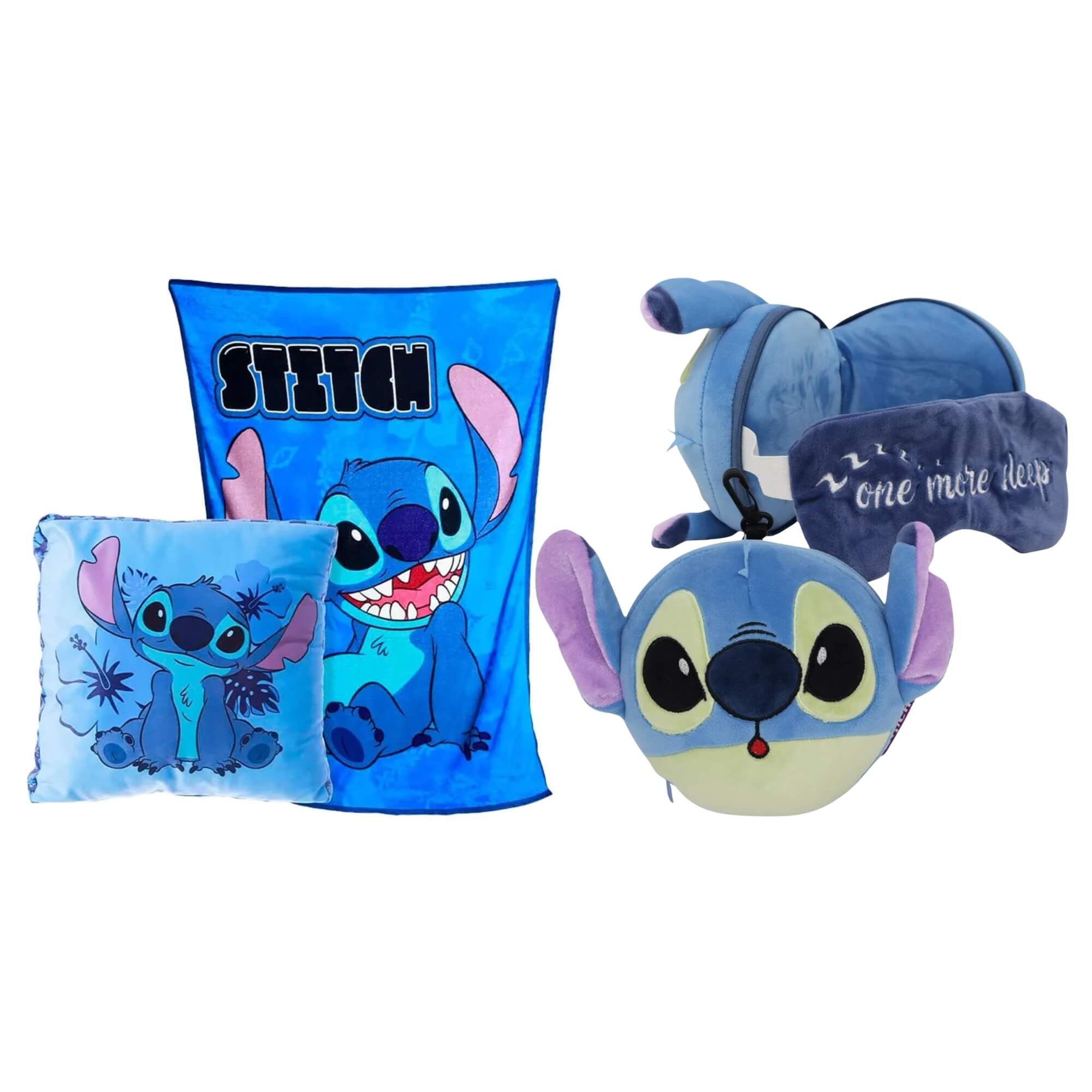 COMP Kit Soneca com Stitch Disney: Almofada com Manta + Máscara de Dormir com Almofada