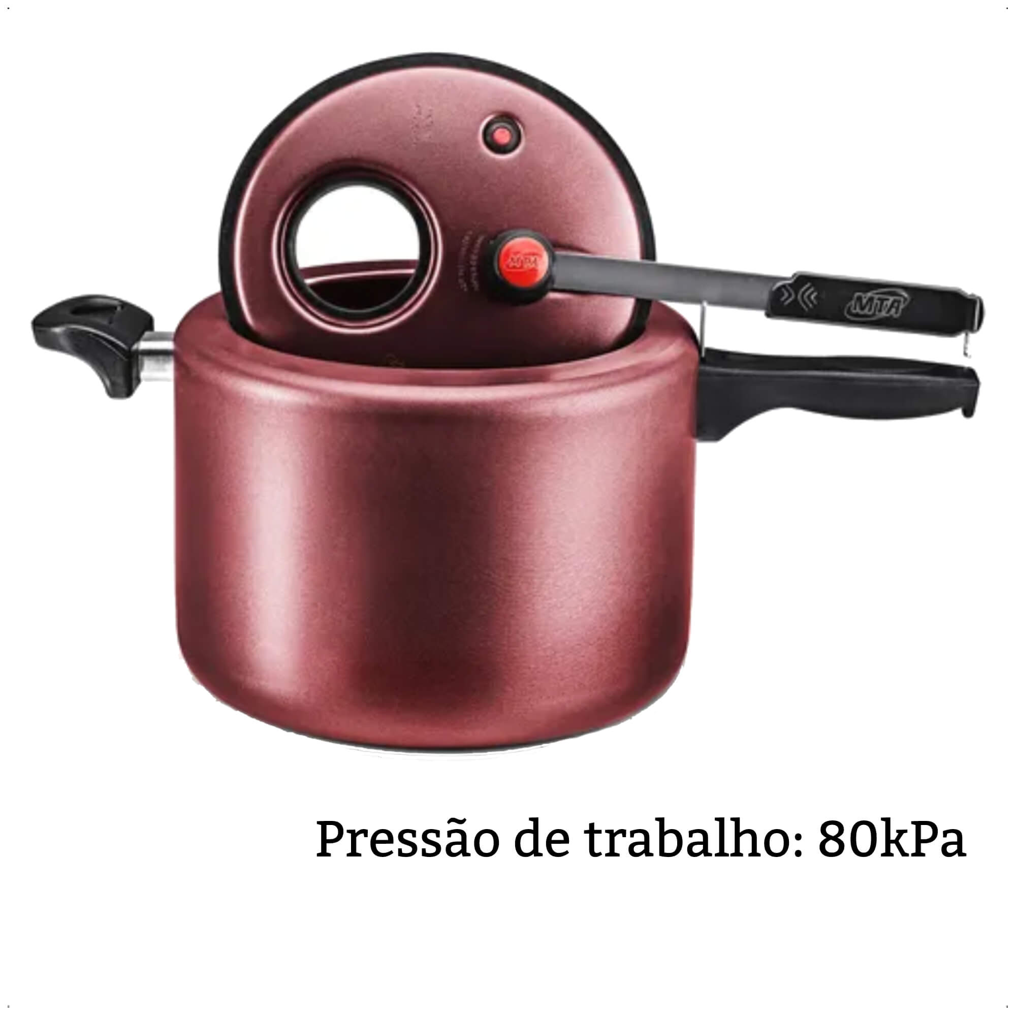 COMP Kit MTA: Panela de Pressão Antiaderente c/ Visor 4,5L Cereja + Concha de Nylon Supreme Vinho