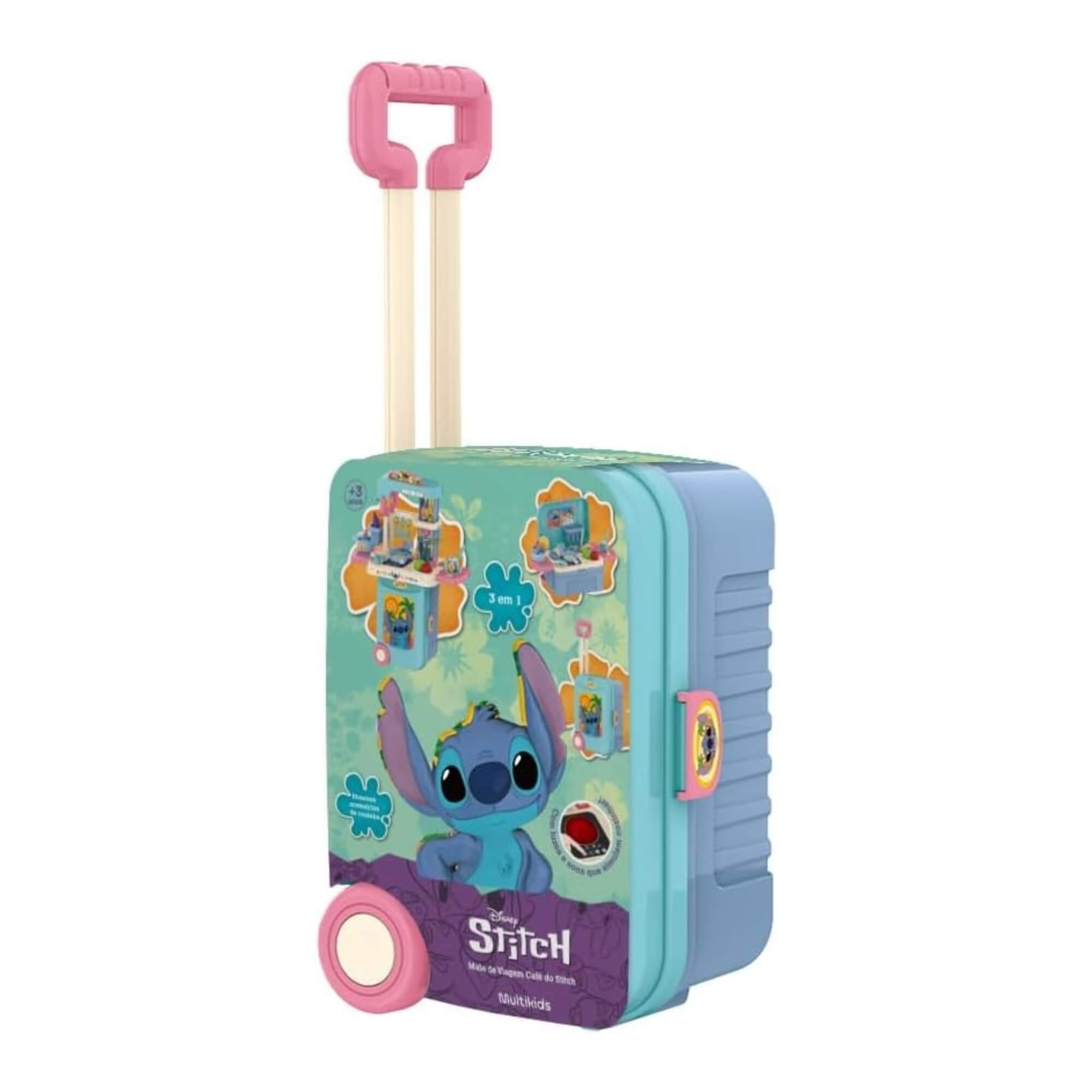COMP Kit Brinquedo Infantil 2 Maletas Stitch Disney: Café 3 em 1 + Pet Shop 2 em 1 (3+ Anos)