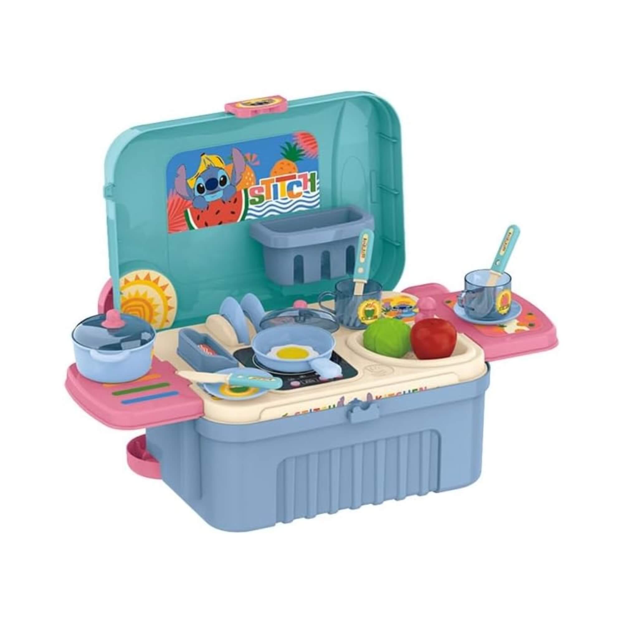 COMP Kit Brinquedo Infantil 2 Maletas Stitch Disney: Café 3 em 1 + Pet Shop 2 em 1 (3+ Anos)