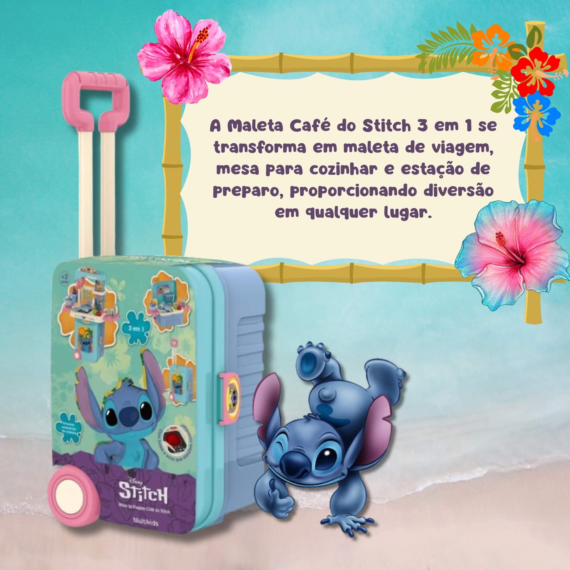 COMP Kit Brinquedo Infantil 2 Maletas Stitch Disney: Café 3 em 1 + Pet Shop 2 em 1 (3+ Anos)