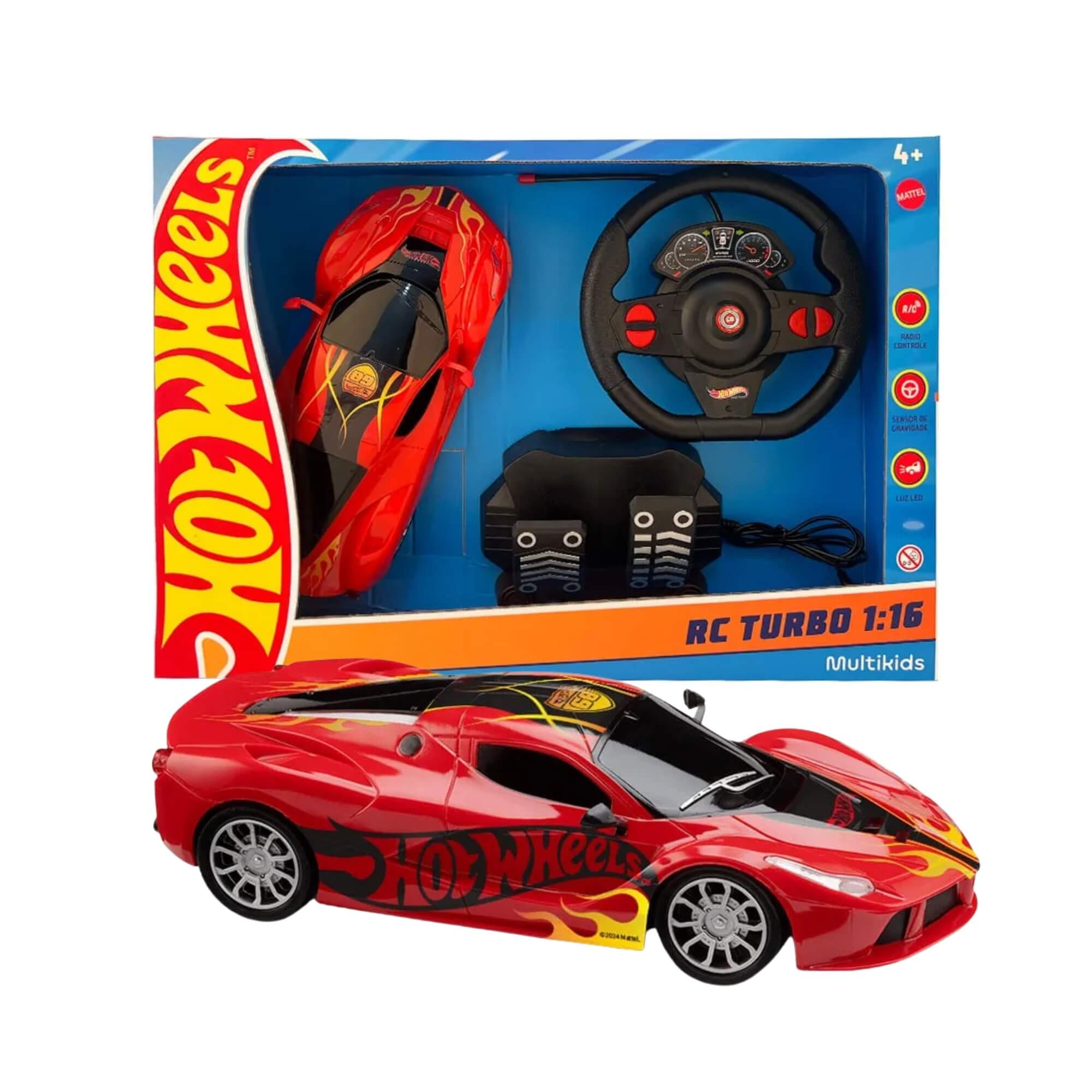 COMP Kit Brinquedos Infantis 2 Carrinhos de Controle Remoto Hot Wheels: Vermelho e Preto 4+ Anos