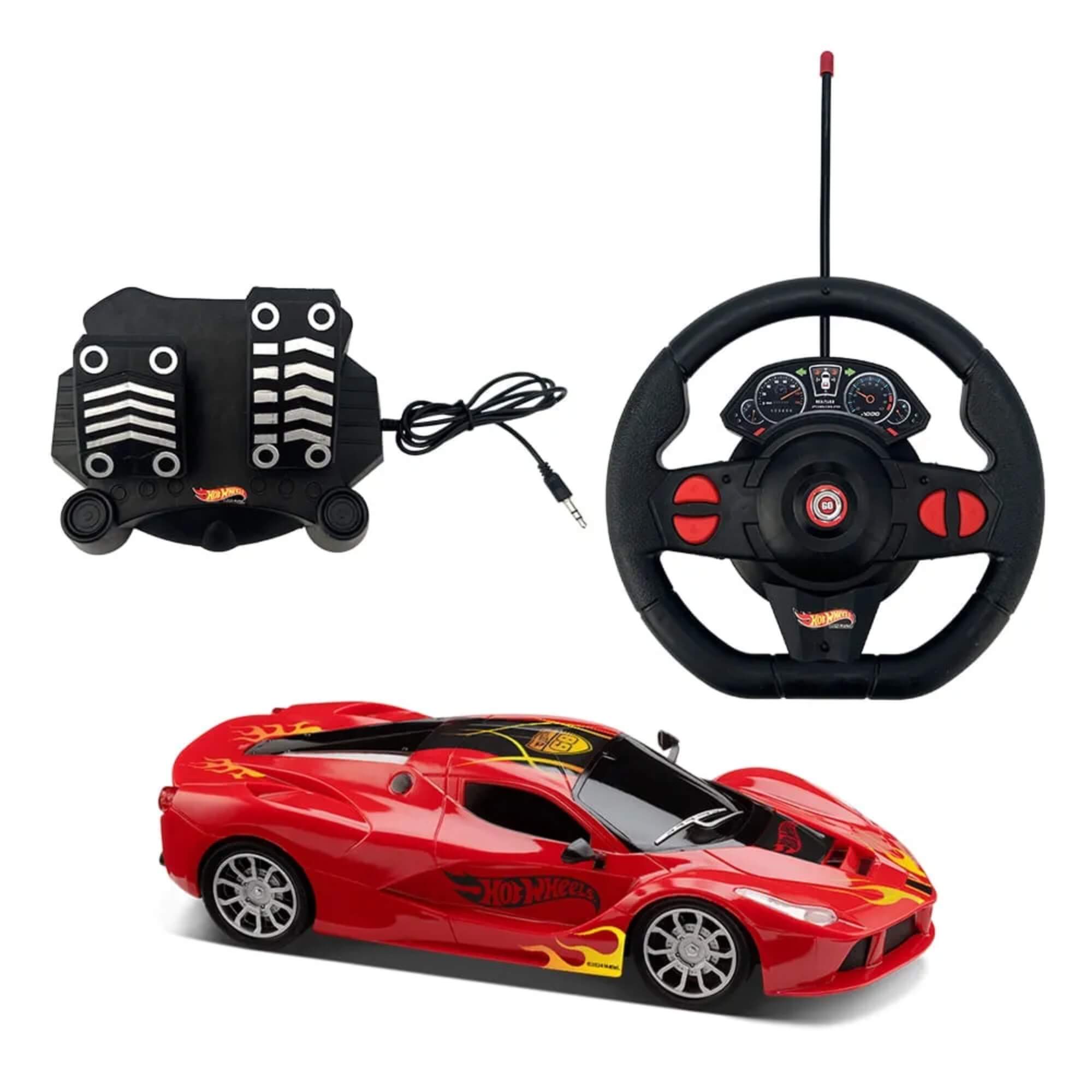 COMP Kit Brinquedos Infantis 2 Carrinhos de Controle Remoto Hot Wheels: Vermelho e Preto 4+ Anos