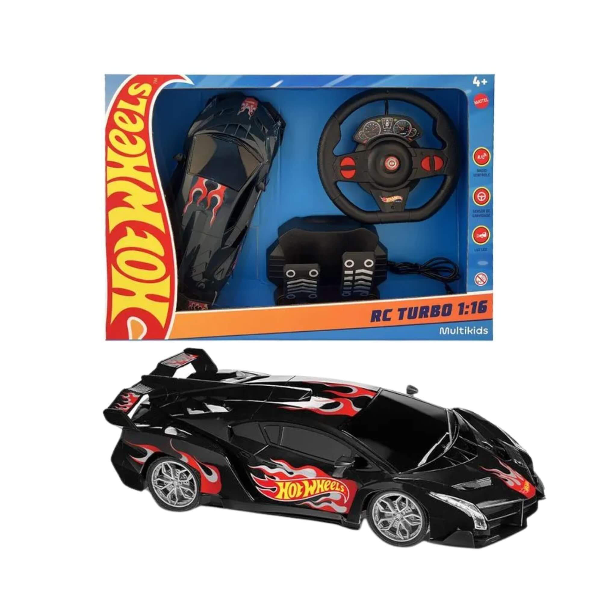 COMP Kit Brinquedos Infantis 2 Carrinhos de Controle Remoto Hot Wheels: Vermelho e Preto 4+ Anos