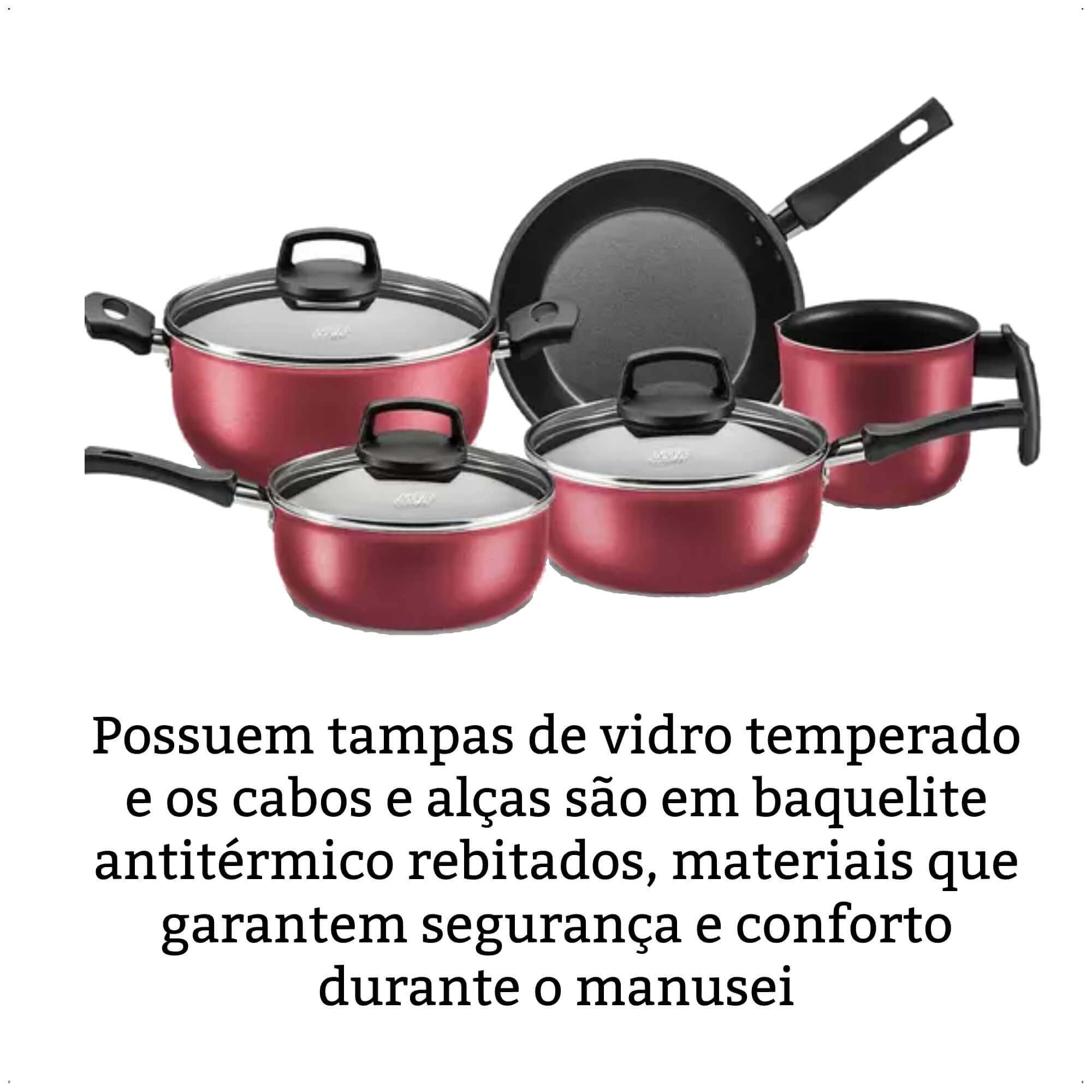 VAR Conjunto de Panelas Antiaderente Safira MTA 5 ou 7 peças (Escolha o Modelo) Peças:5 peças