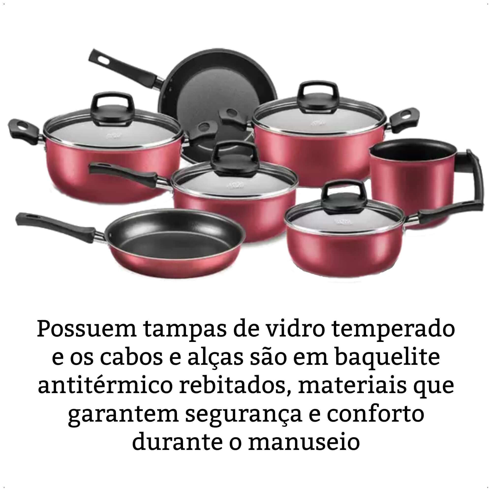 VAR Conjunto de Panelas Antiaderente Safira MTA 5 ou 7 peças (Escolha o Modelo) Peças:7 peças