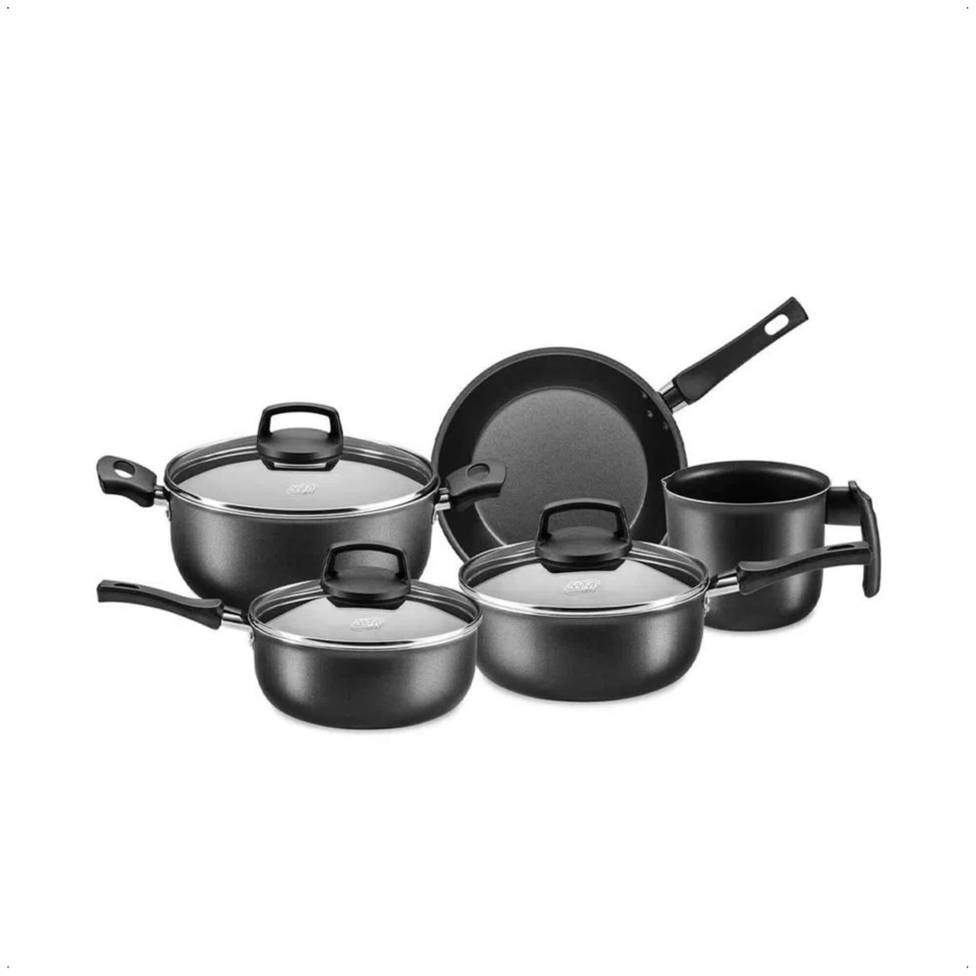 VAR Conjunto de Panelas Safira MTA Linha Antiaderente Grafite com 5 ou 7 Peças (Escolha o Modelo) Peças:5 peças