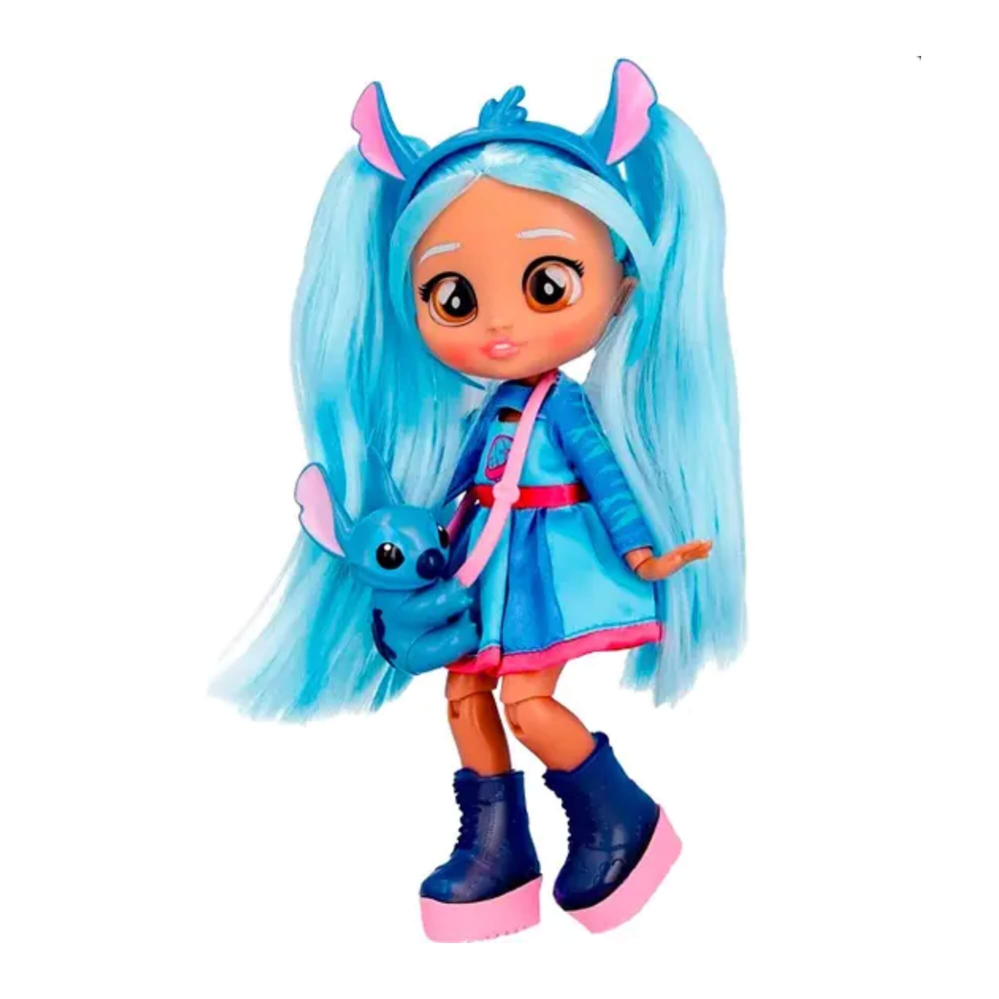 COMP Kit Stitch Disney: Pelúcia 30cm com Luz e Som + Boneca BFF Cry Babies (3+ Anos)