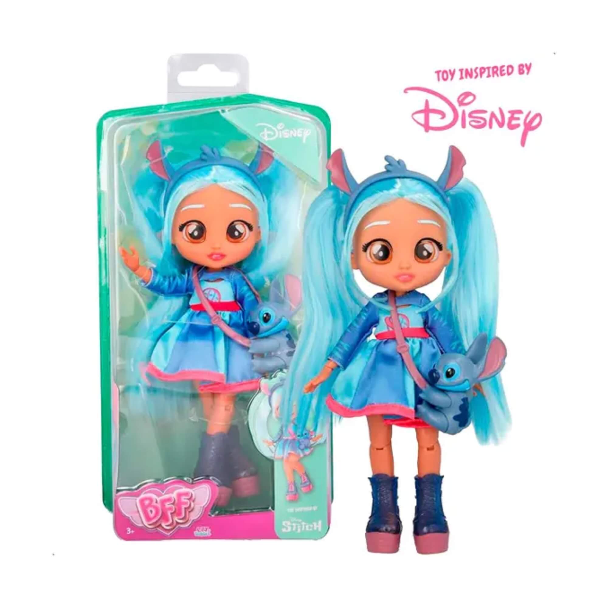 COMP Kit Stitch Disney: Pelúcia 30cm com Luz e Som + Boneca BFF Cry Babies (3+ Anos)