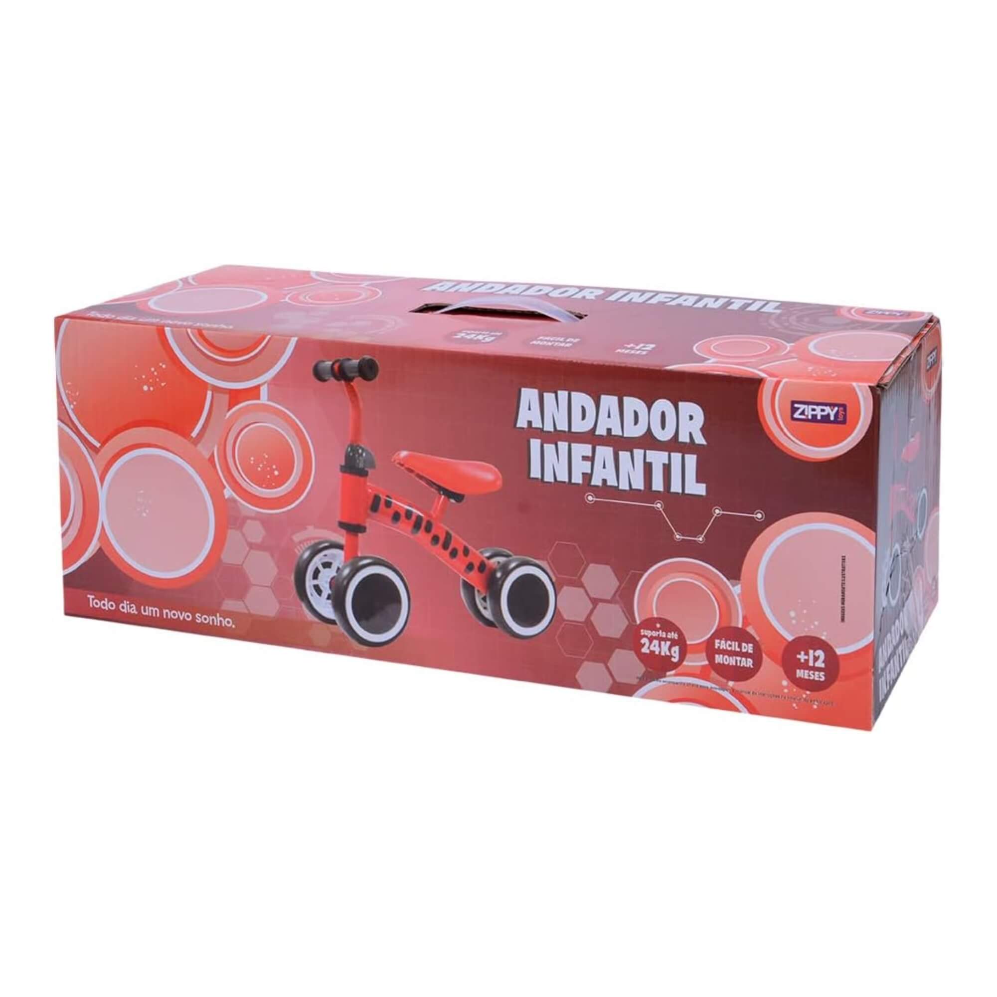 Andador Infantil Vermelho Equilíbrio Sem Pedal 4 Rodas Zippy Toys - 7626