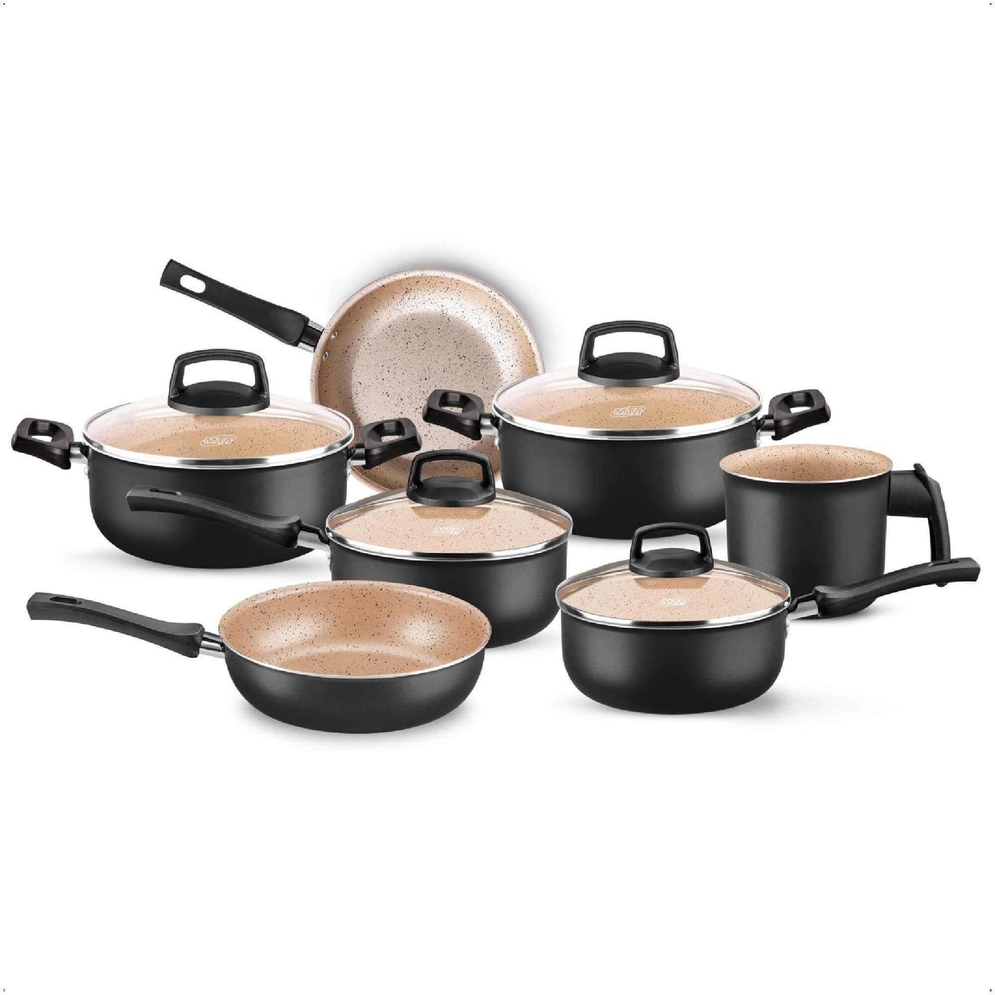 VAR Conjunto de Panelas Safira MTA Antiaderente Preto/Bege em Alumínio com 4, 5 ou 7 Peças Peças:7 peças