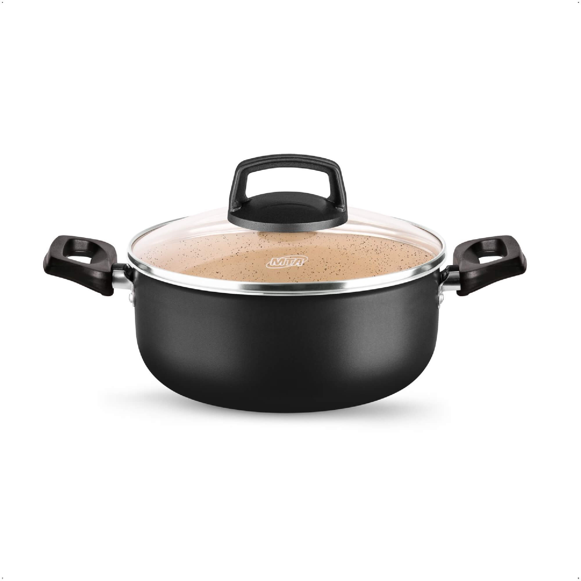 VAR Conjunto de Panelas Safira MTA Antiaderente Preto/Bege em Alumínio com 4, 5 ou 7 Peças Peças:7 peças