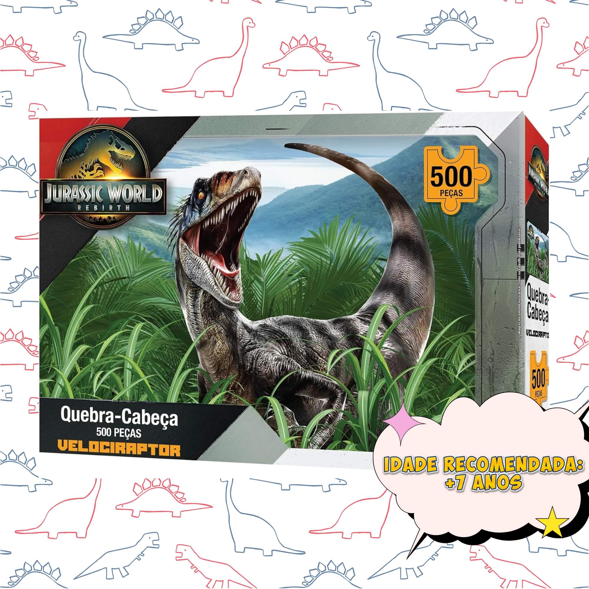 Quebra-cabeça 500 peças Velociraptor Jurassic World Rebirth Mimo Toys - 2099
