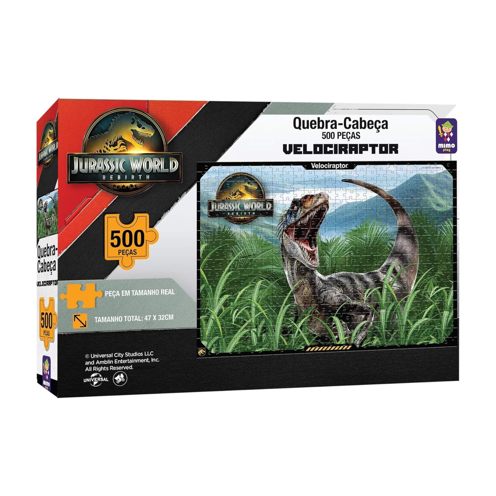 Quebra-cabeça 500 peças Velociraptor Jurassic World Rebirth Mimo Toys - 2099