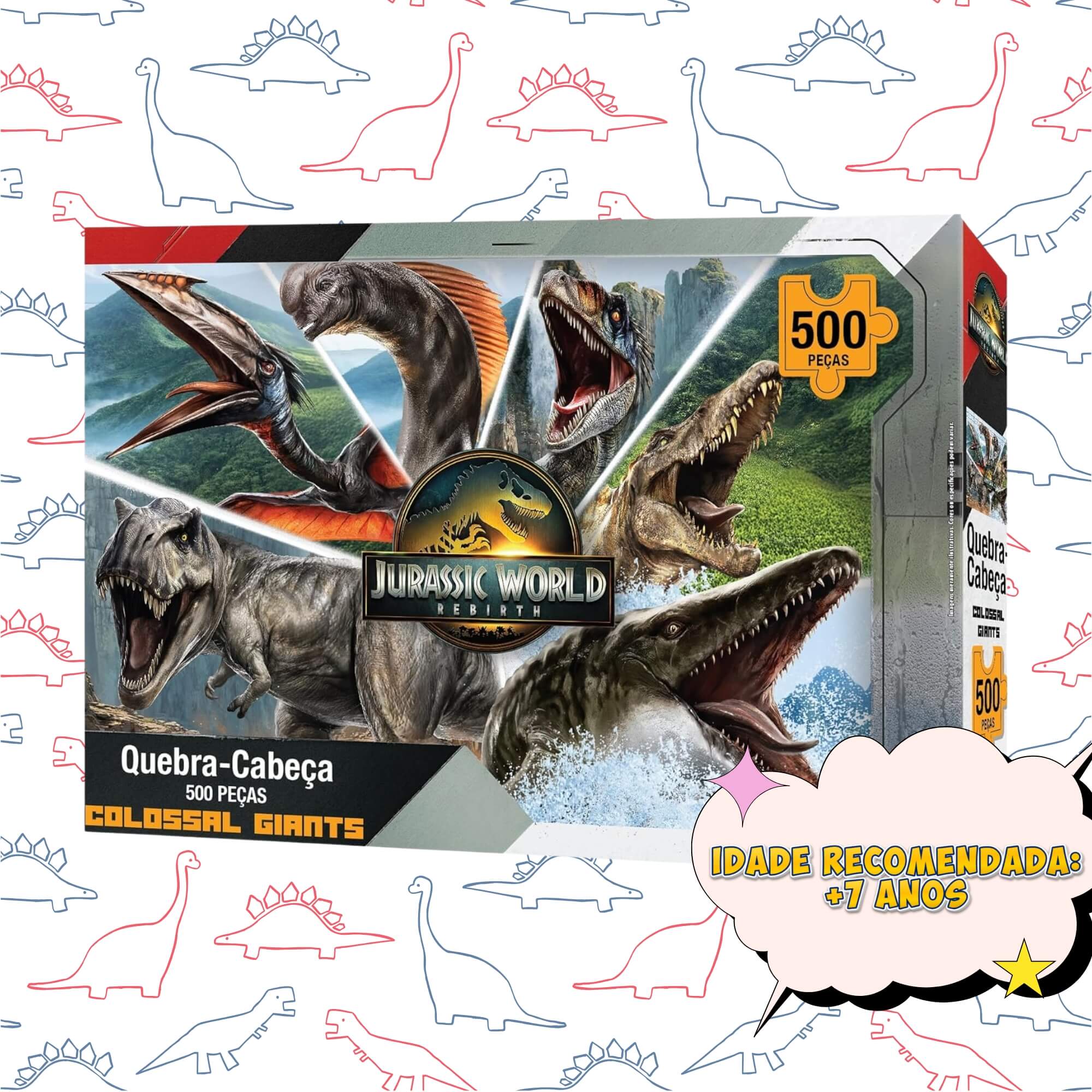Quebra-cabeça 500 peças Colossal Giant Jurassic World Rebirth Mimo Toys - 2112