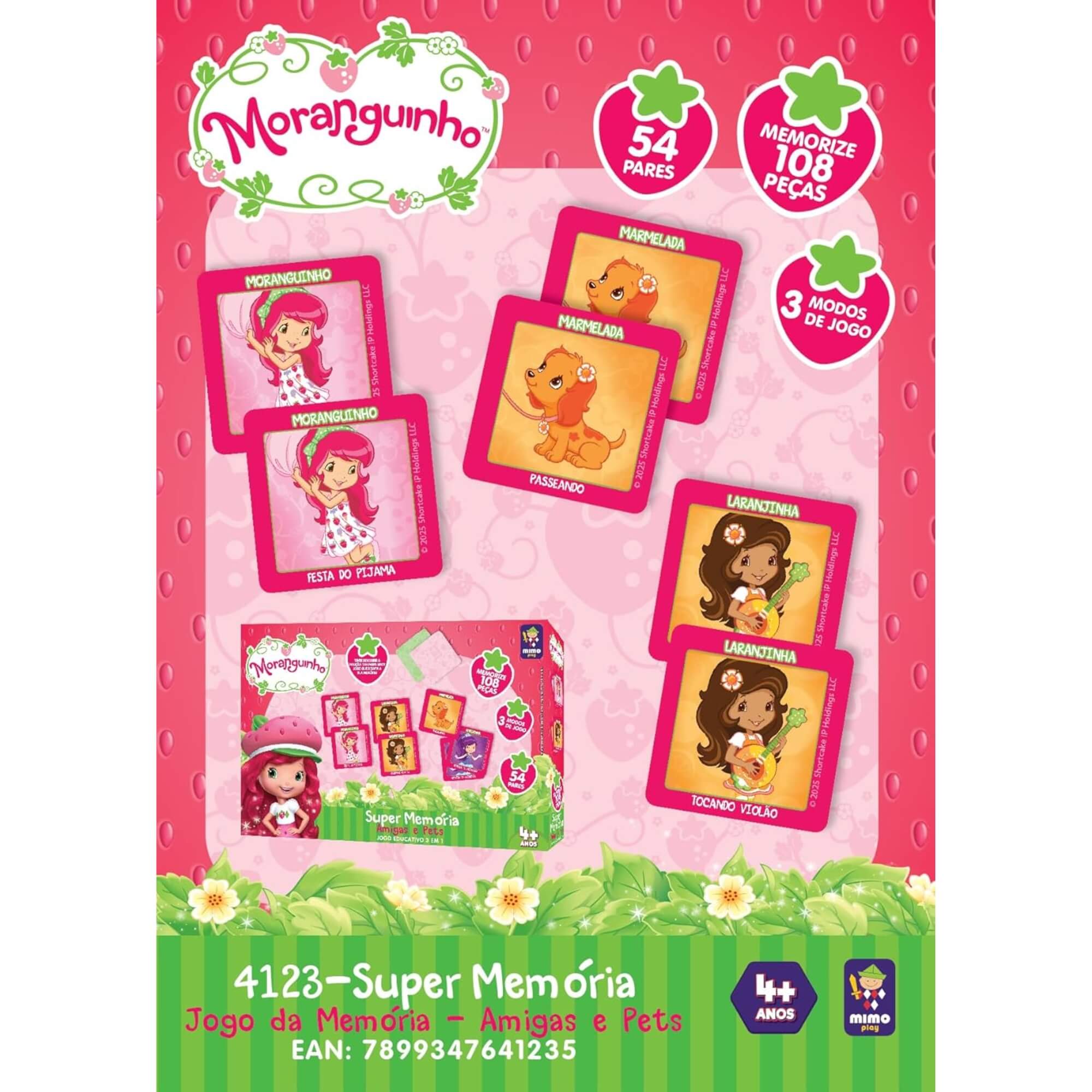 Jogo Super Memória 3 em 1 da Moranguinho com 108 peças Mimo Toys - 4123