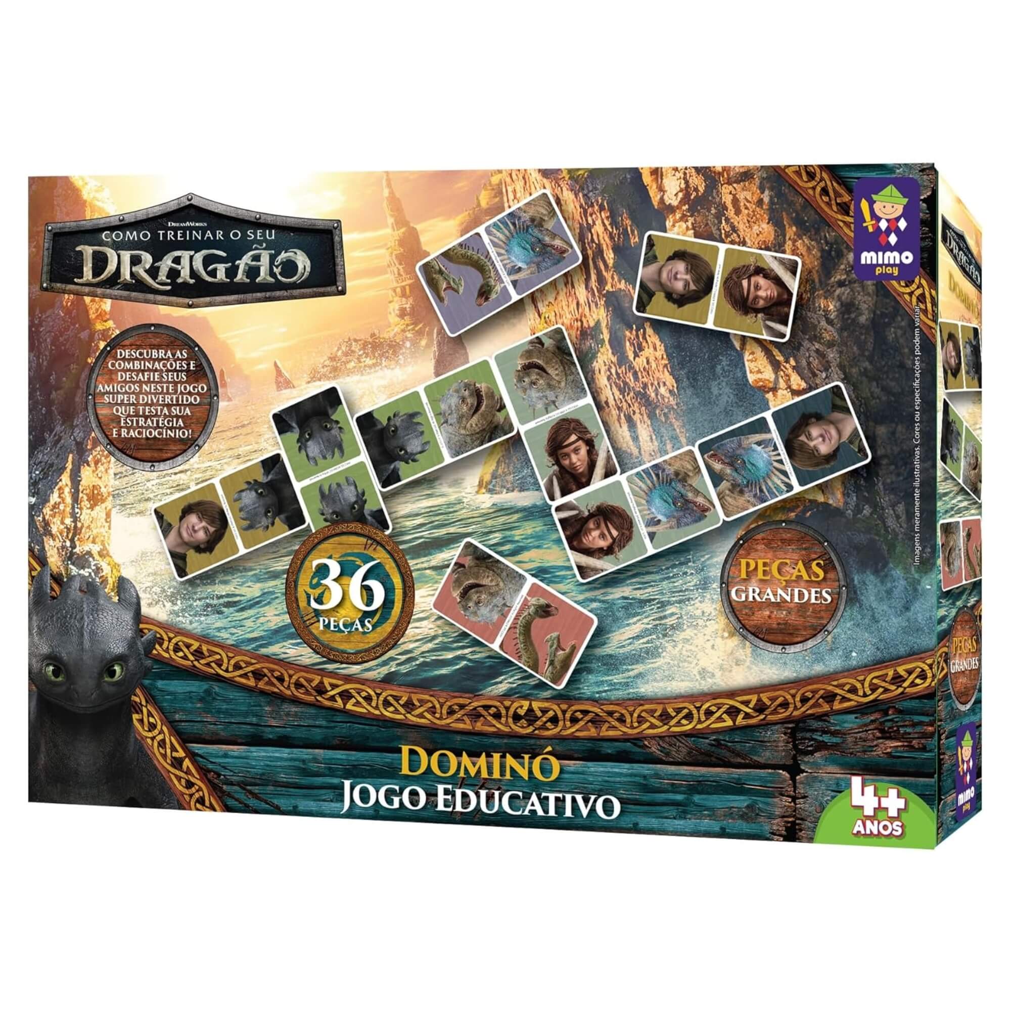 Jogo Dominó Educativo com 36 Peças de Como Treinar Seu Dragão Mimo Toys - 3011