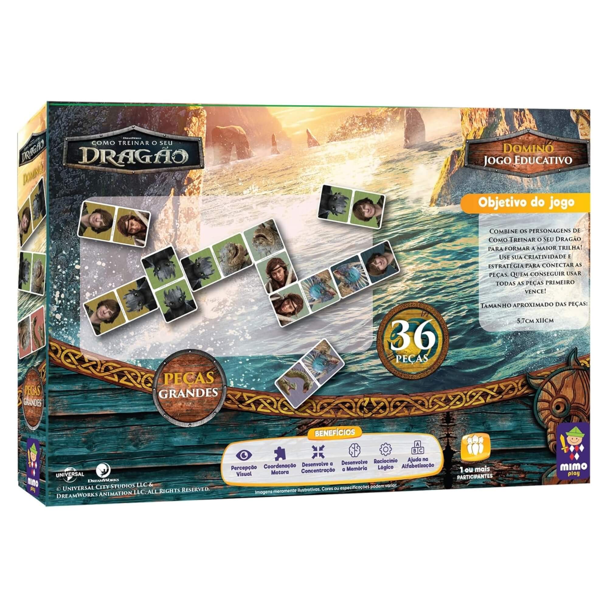 Jogo Dominó Educativo com 36 Peças de Como Treinar Seu Dragão Mimo Toys - 3011