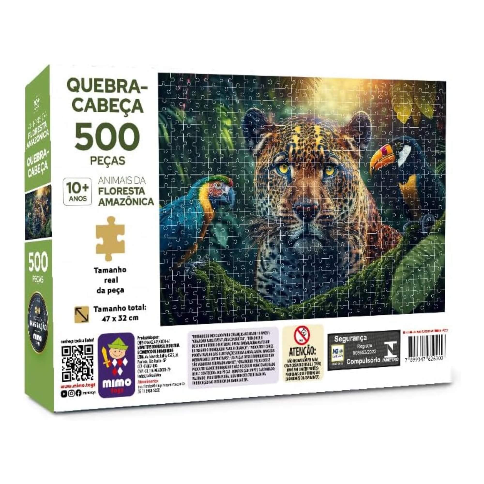 Quebra-cabeça Animais da Floresta Amazônica com 500 Peças Mimo Toys - 2630
