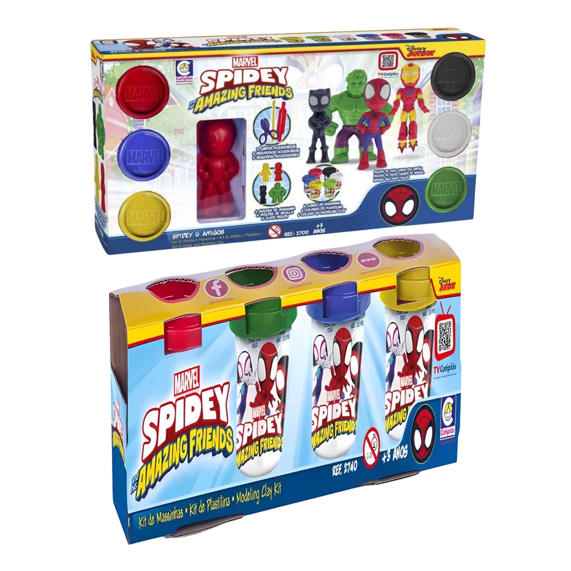 COMP Kit 2 Brinquedos Infantis: Massinhas de Modelar com Acessórios Spidey e Amigos