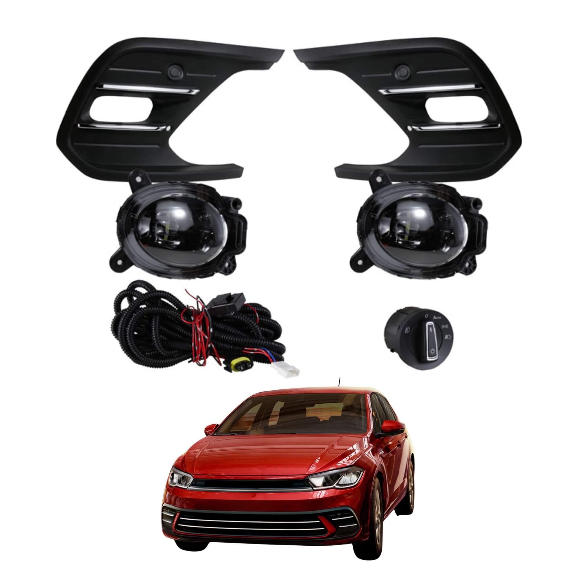 Kit Farol Milha LED Novo Polo 2023 Highline Grade c/ Friso Cromado Shocklight - SL-263210