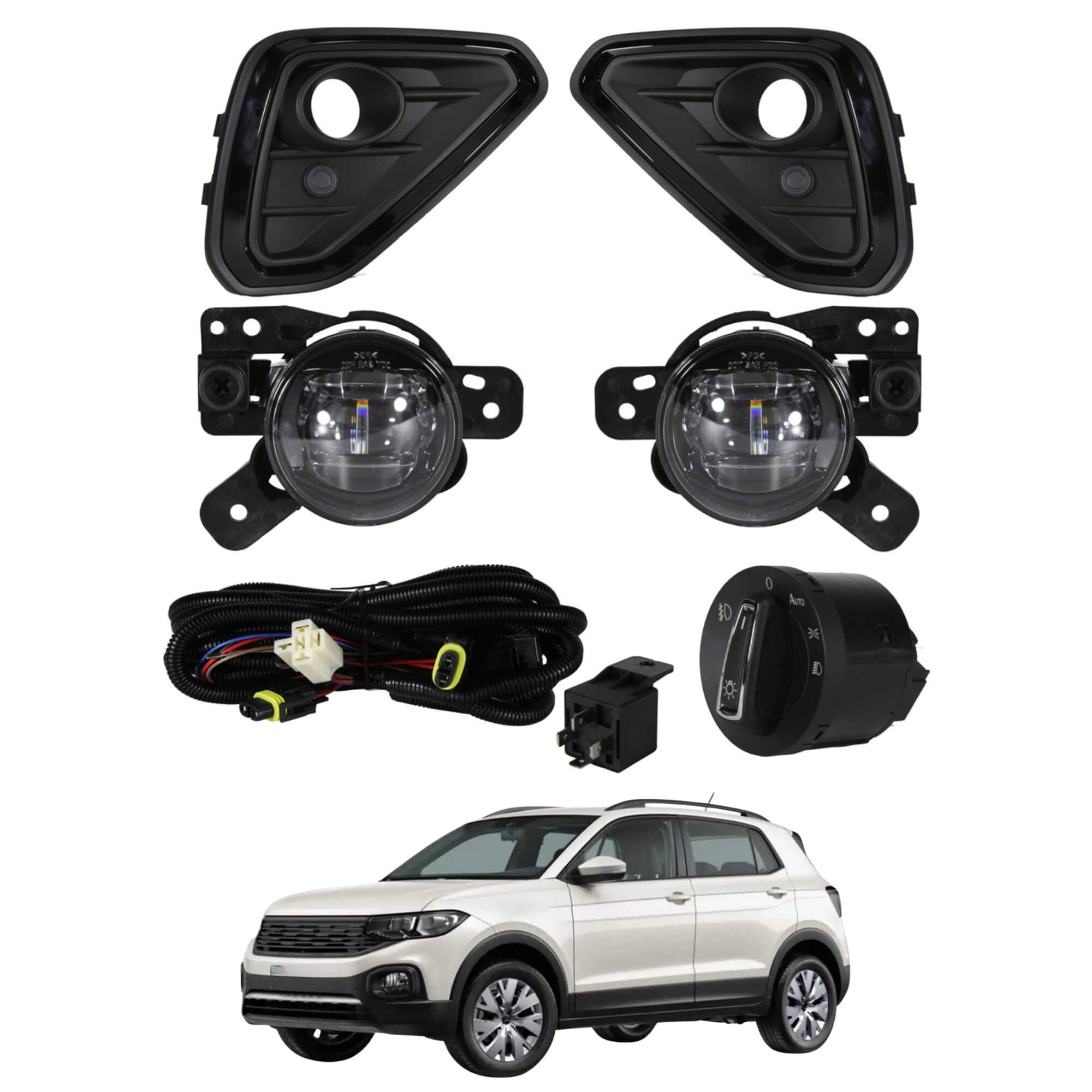 Kit Farol de Milha LED T-Cross Sense A partir de 2025 Grade Preta Botão Modelo Original Shocklight - SL-263311LED