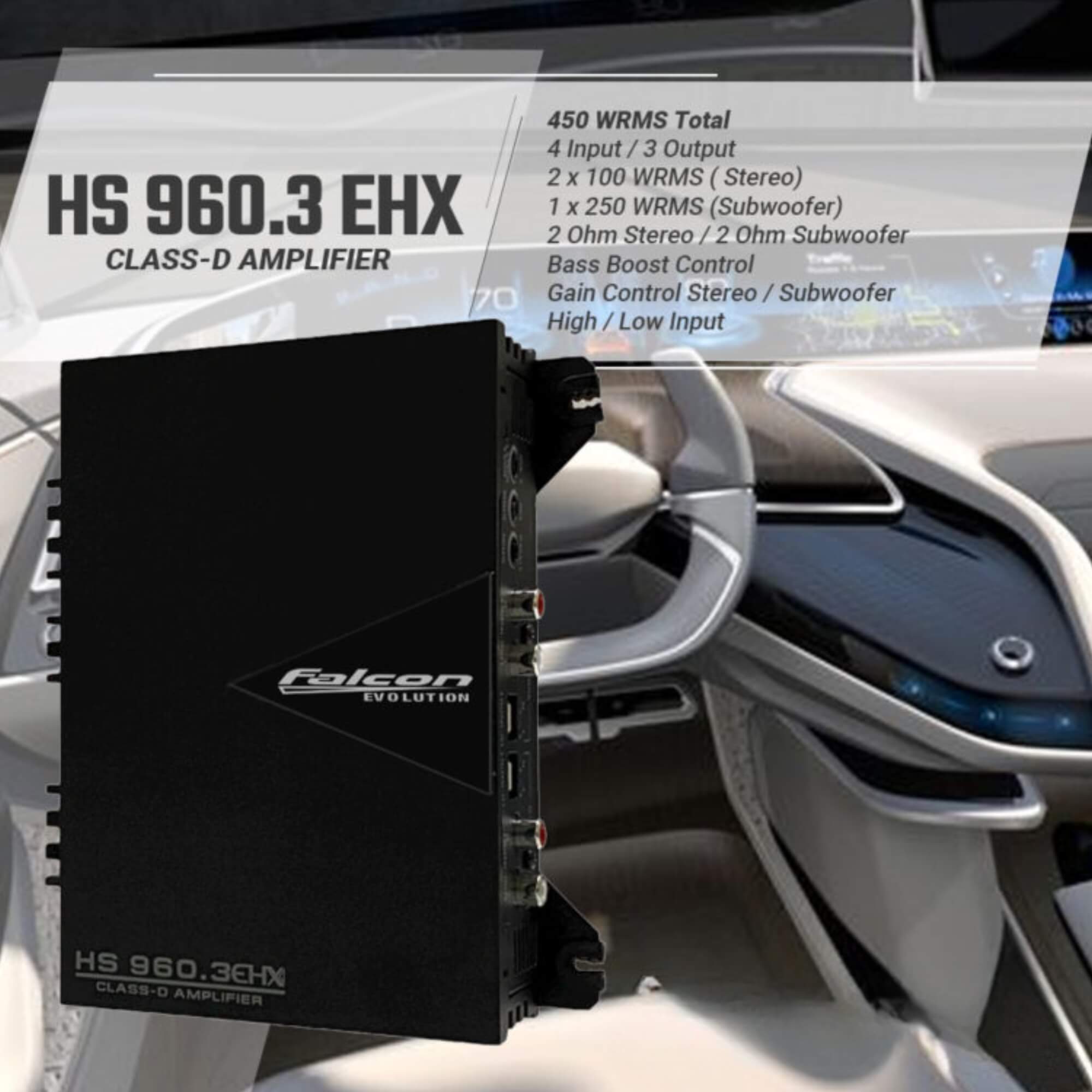 Módulo de Potência 450W Rms 03 Canais Hi/Low Input Falcon - HS960.3EHX