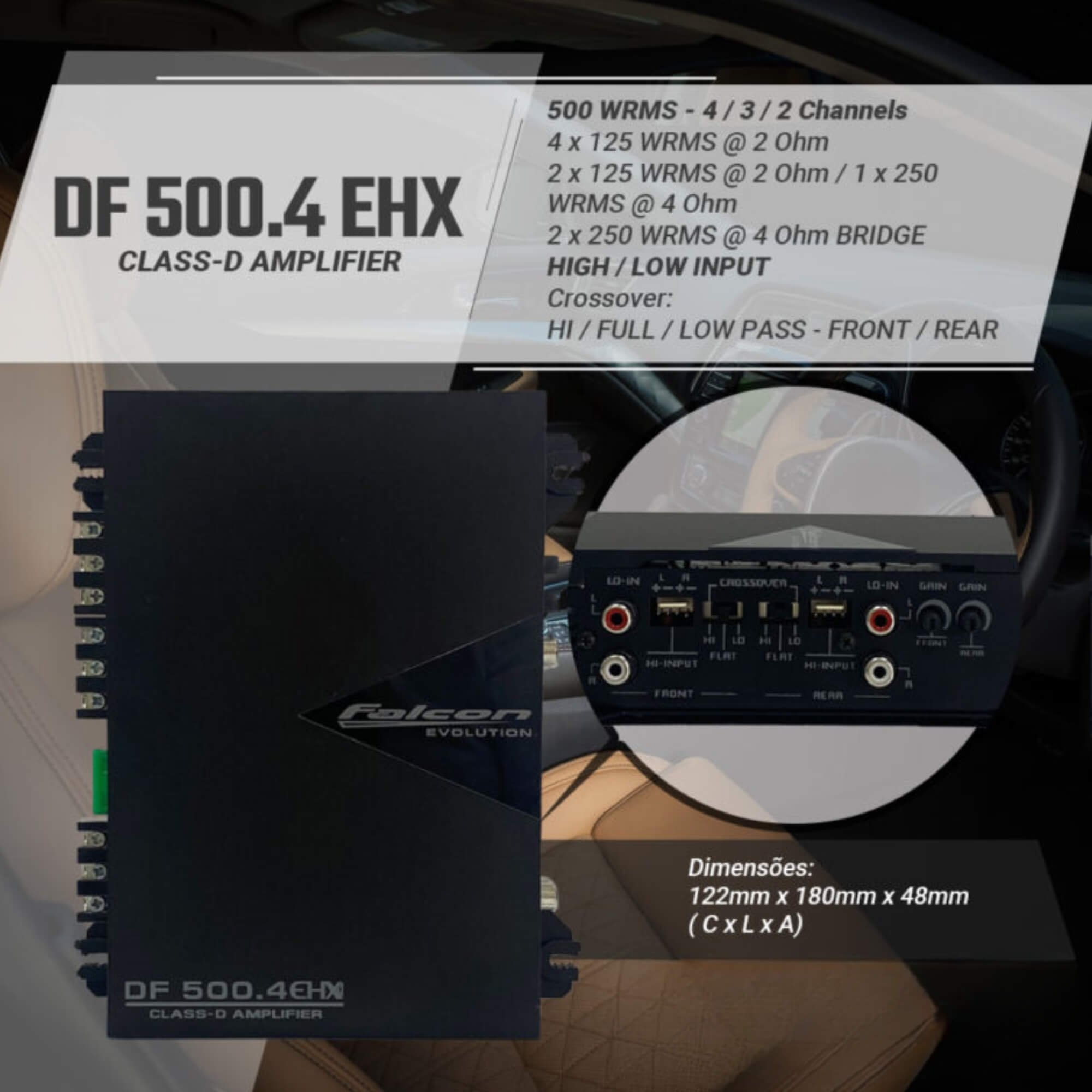 Módulo de Potência 500W RMS 04 Canais Hi/Low Input Falcon - DF500.4EHX