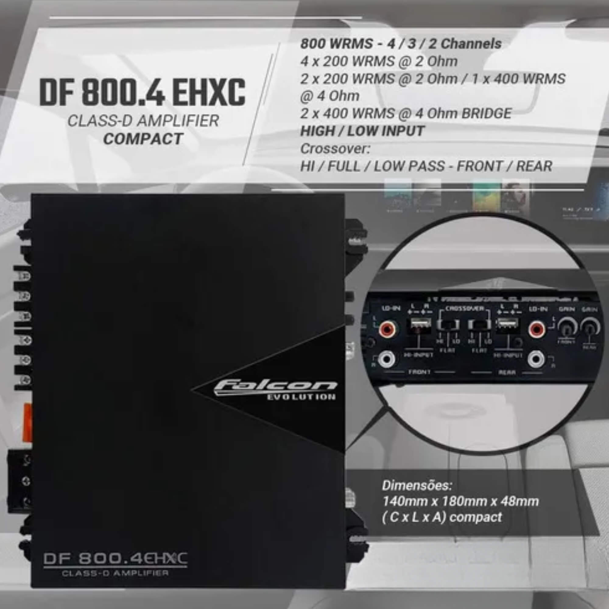 Módulo de Potência 800W RMS 04 Canais Hi/Low Input Falcon - DF8004EHXC