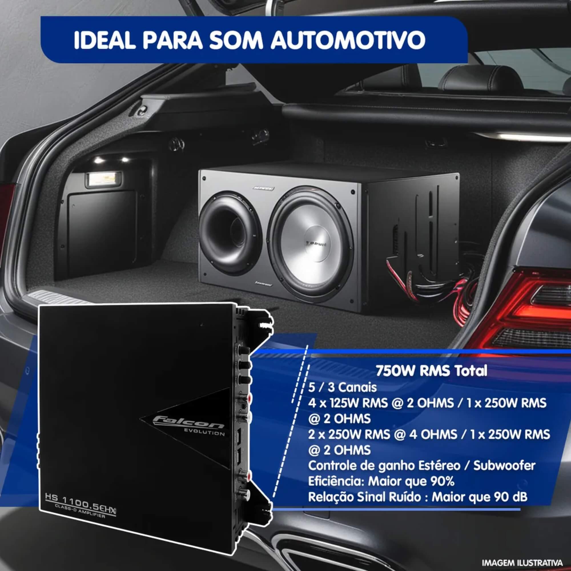 Módulo de Potência 750W RMS 05 Canais Hi/Low Input Falcon - HS11005EHX