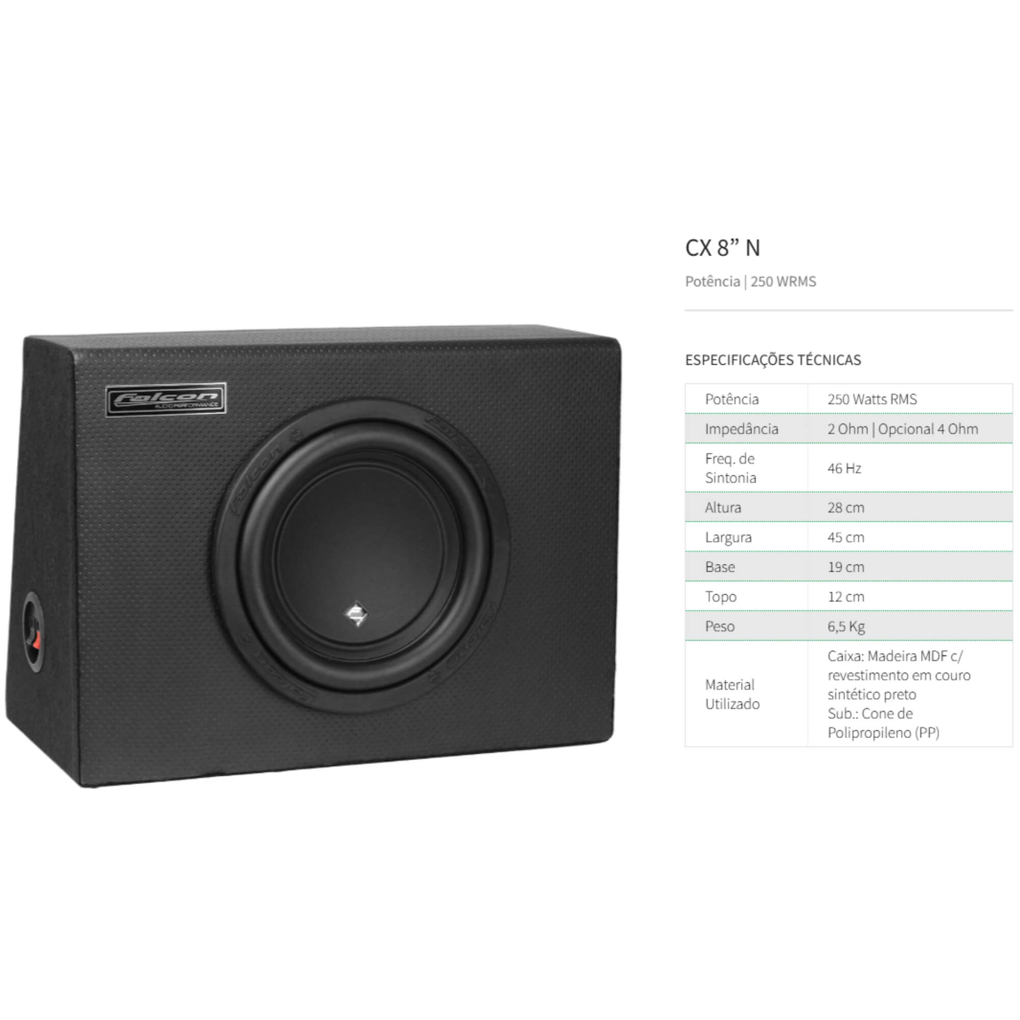 Caixa Trapézio Dutada com Subwoofer 8" Polegadas 250W RMS Falcon - CX 8N