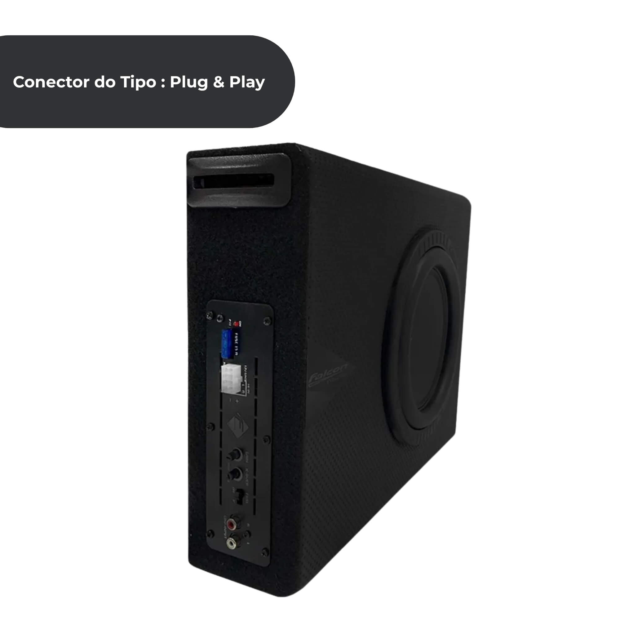 Caixa Slim Amplificada 8" Polegadas Mono MDF 250W RMS Plug & Play Falcon - XS200.1SL