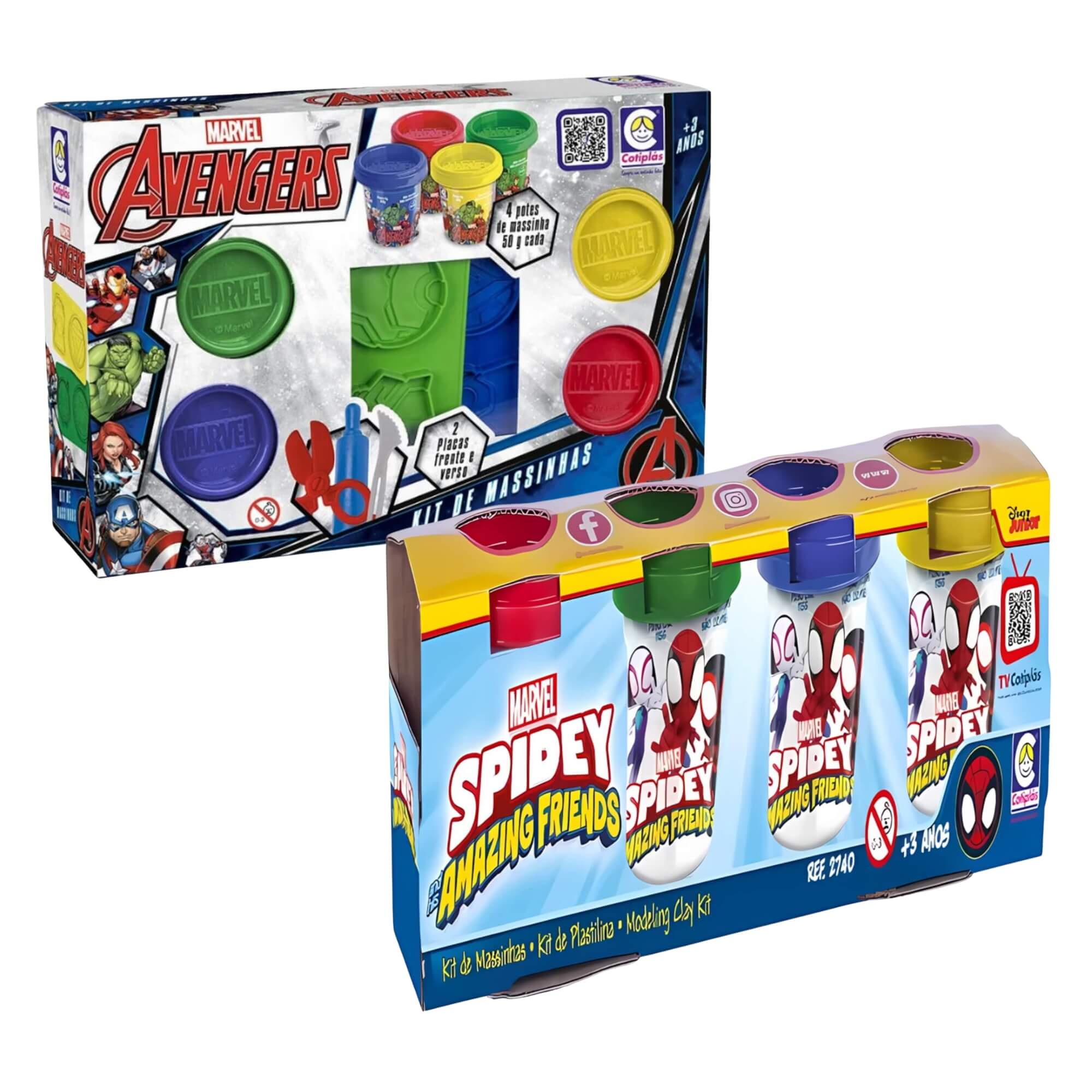 COMP Kit Massinhas Brinquedos Infantis: Marvel Vingadores c/ Acessórios + Spidey Amigos (3+ Anos)