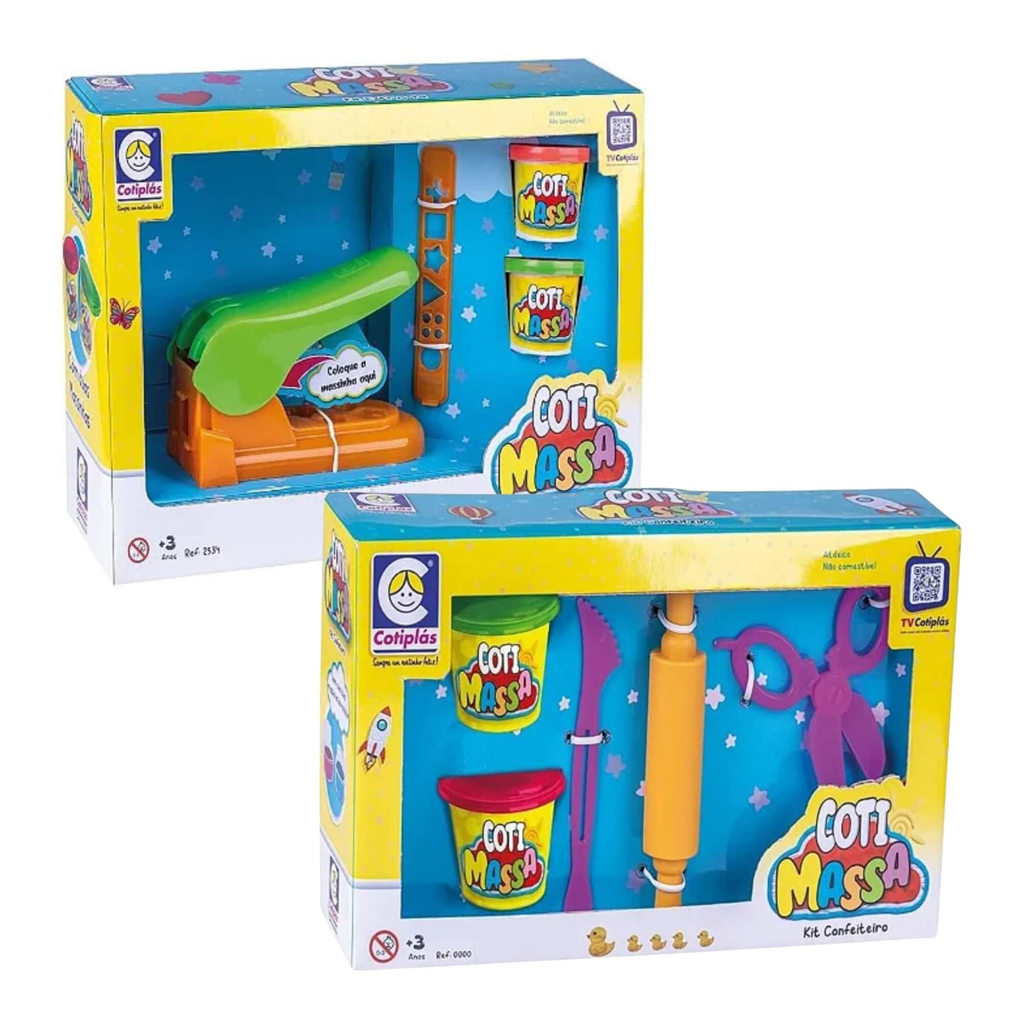 COMP 2 Kits de Massinhas de Modelar: Extrusora com 2 Potes + Confeiteiro com 2 Potes e Acessórios